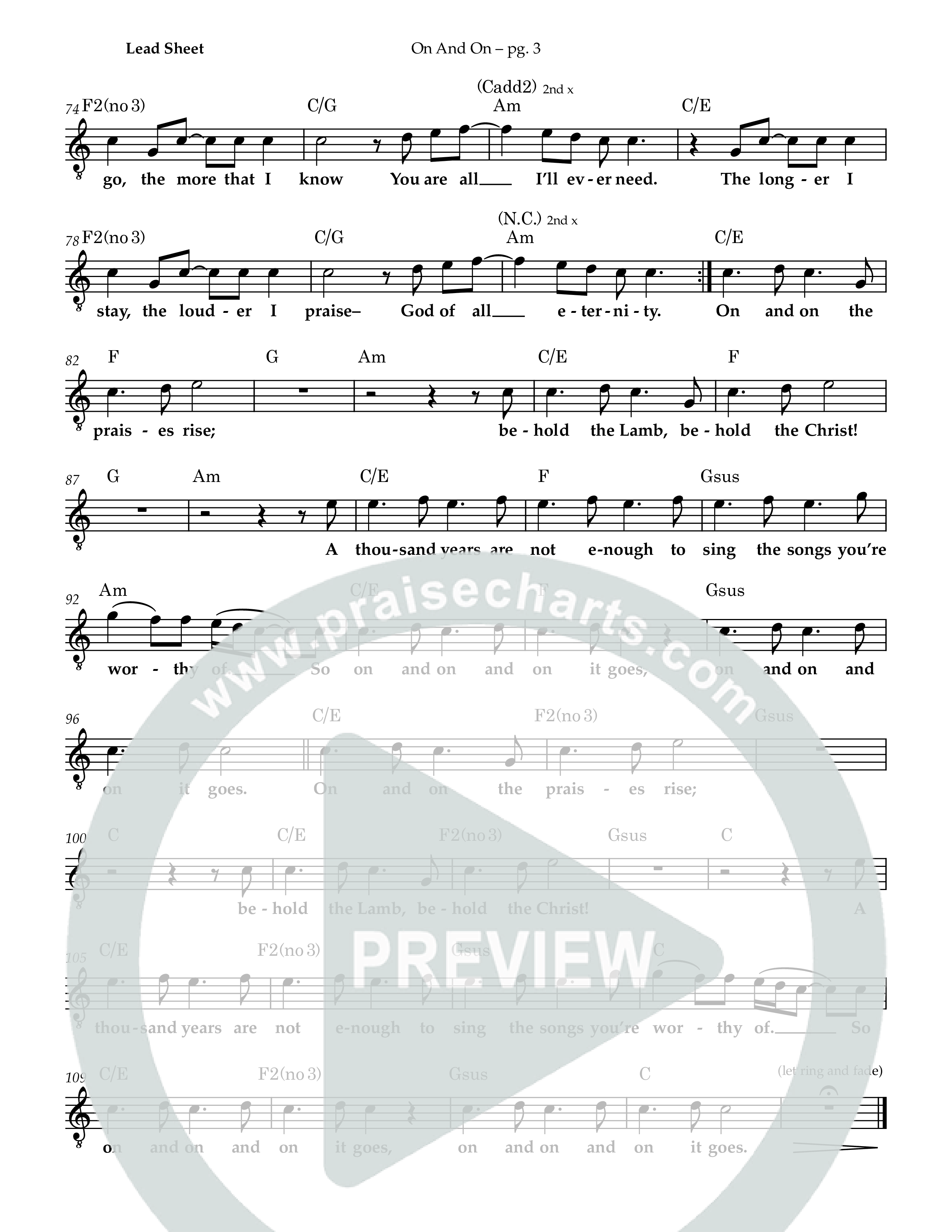 On And On Lead Sheet Melody (John Allan)