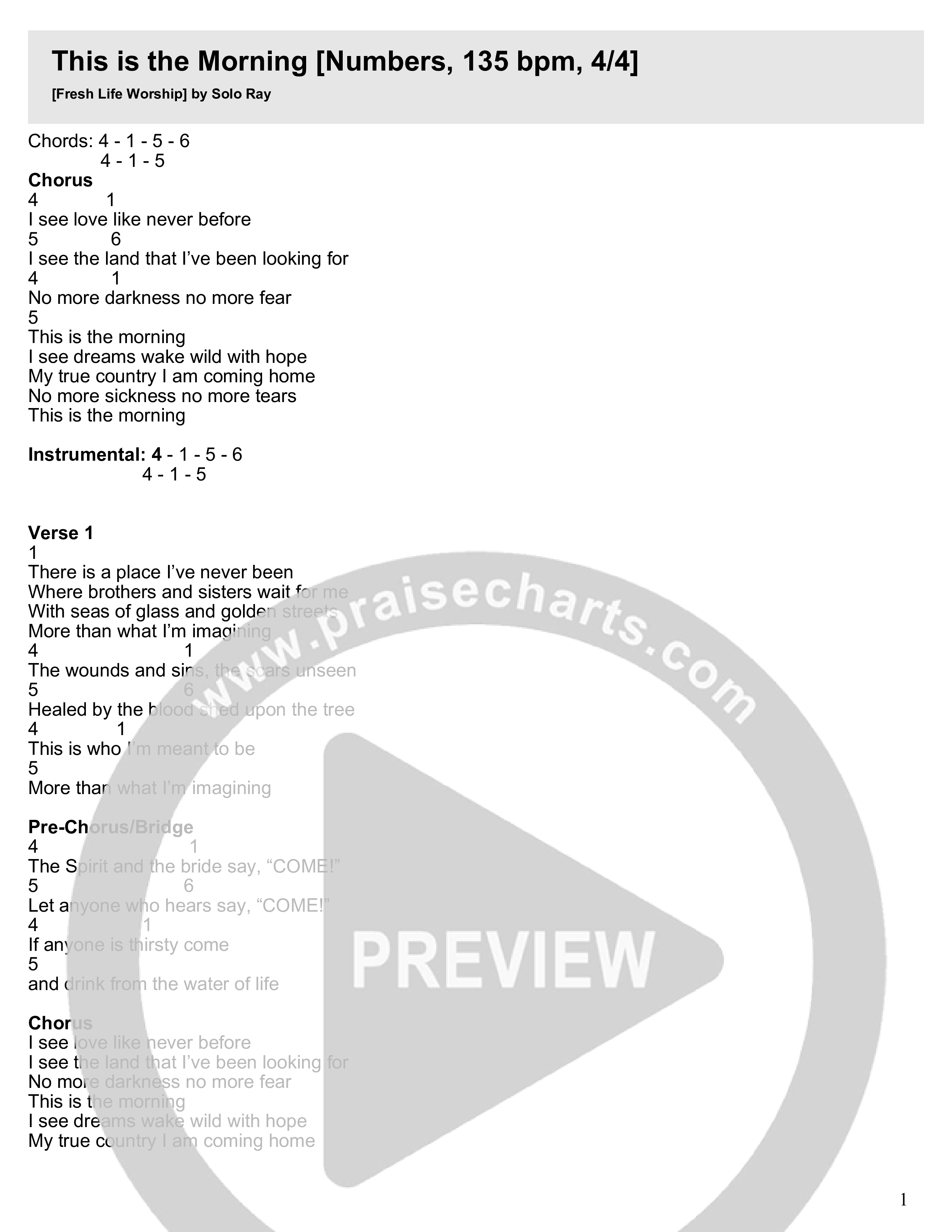 This Is The Morning Chord Chart (Fresh Life Worship)