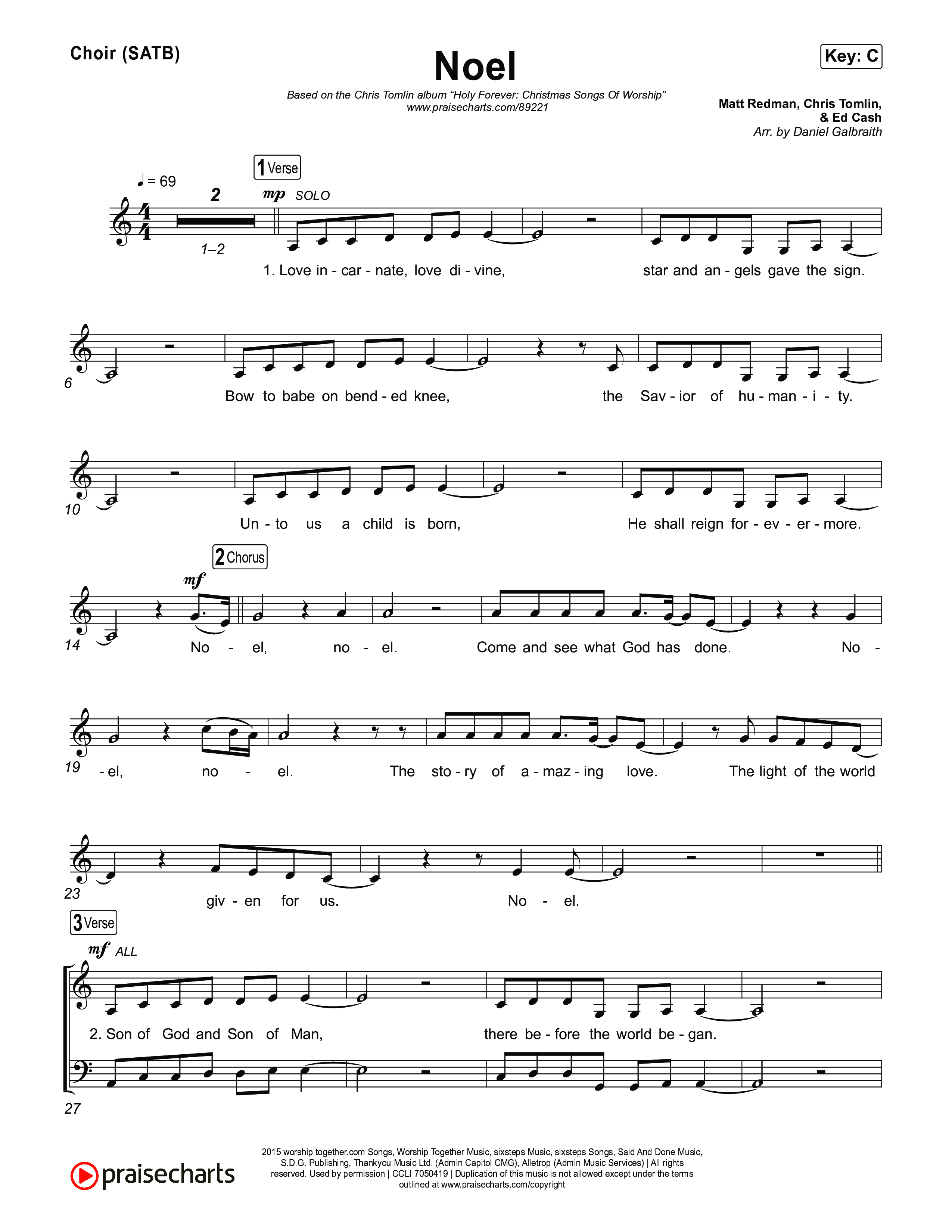Noel Choir Sheet (SATB) (Chris Tomlin / Franni Rae / Ashlyn Tomlin / Madison Tomlin)