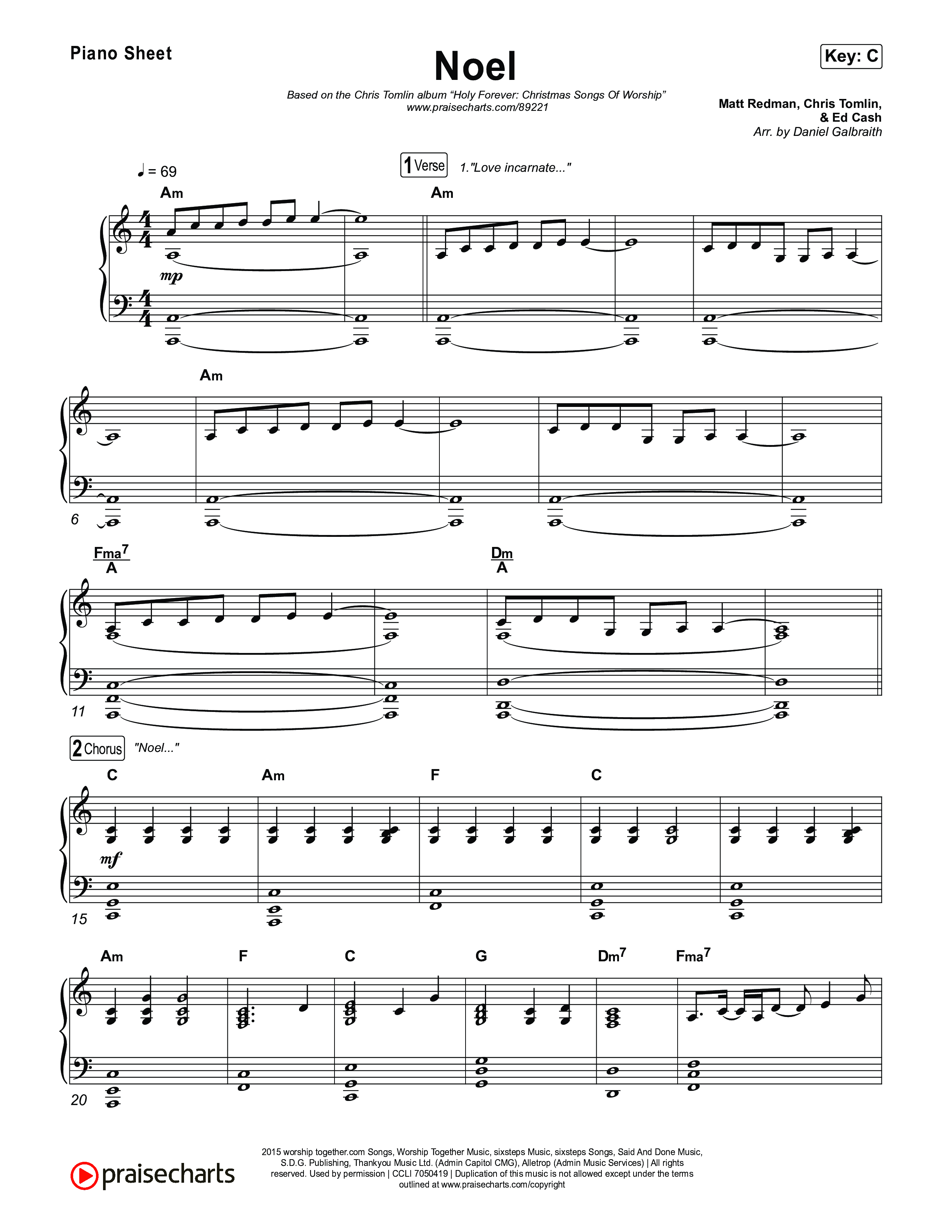 Noel Piano Sheet (Chris Tomlin / Franni Rae / Ashlyn Tomlin / Madison Tomlin)