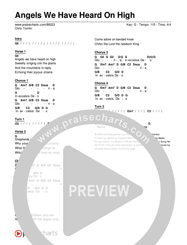 Angels We Have Heard On High Chords & Lyrics (Chris Tomlin)