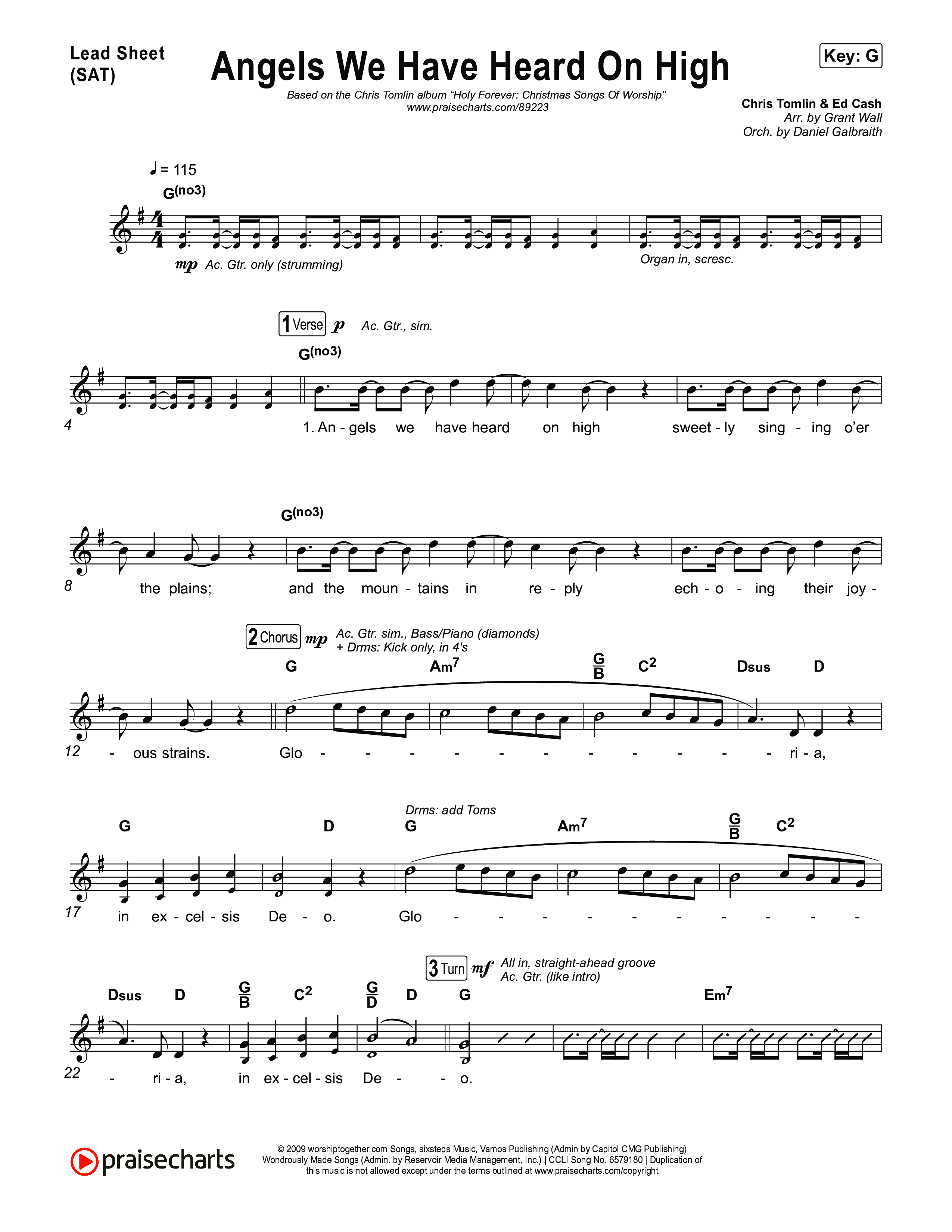 Angels We Have Heard On High Lead Sheet (SAT) (Chris Tomlin)