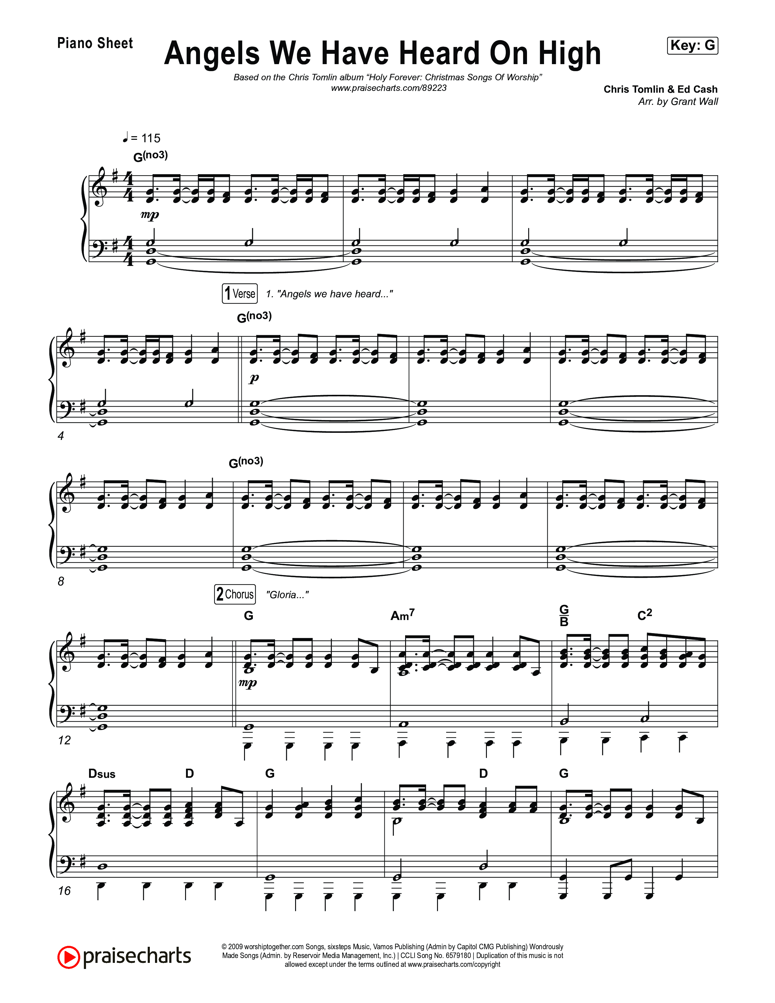 Angels We Have Heard On High Piano Sheet (Chris Tomlin)