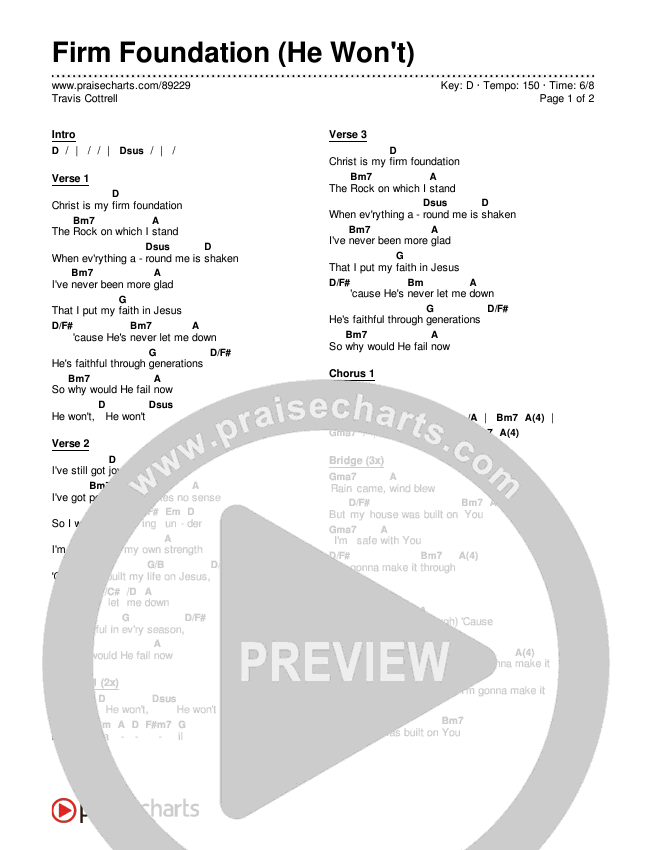 Firm Foundation (He Won't) (Choral/SATB) Chords & Lyrics (Brooke Voland / Travis Cottrell / Arr. Mason Brown)