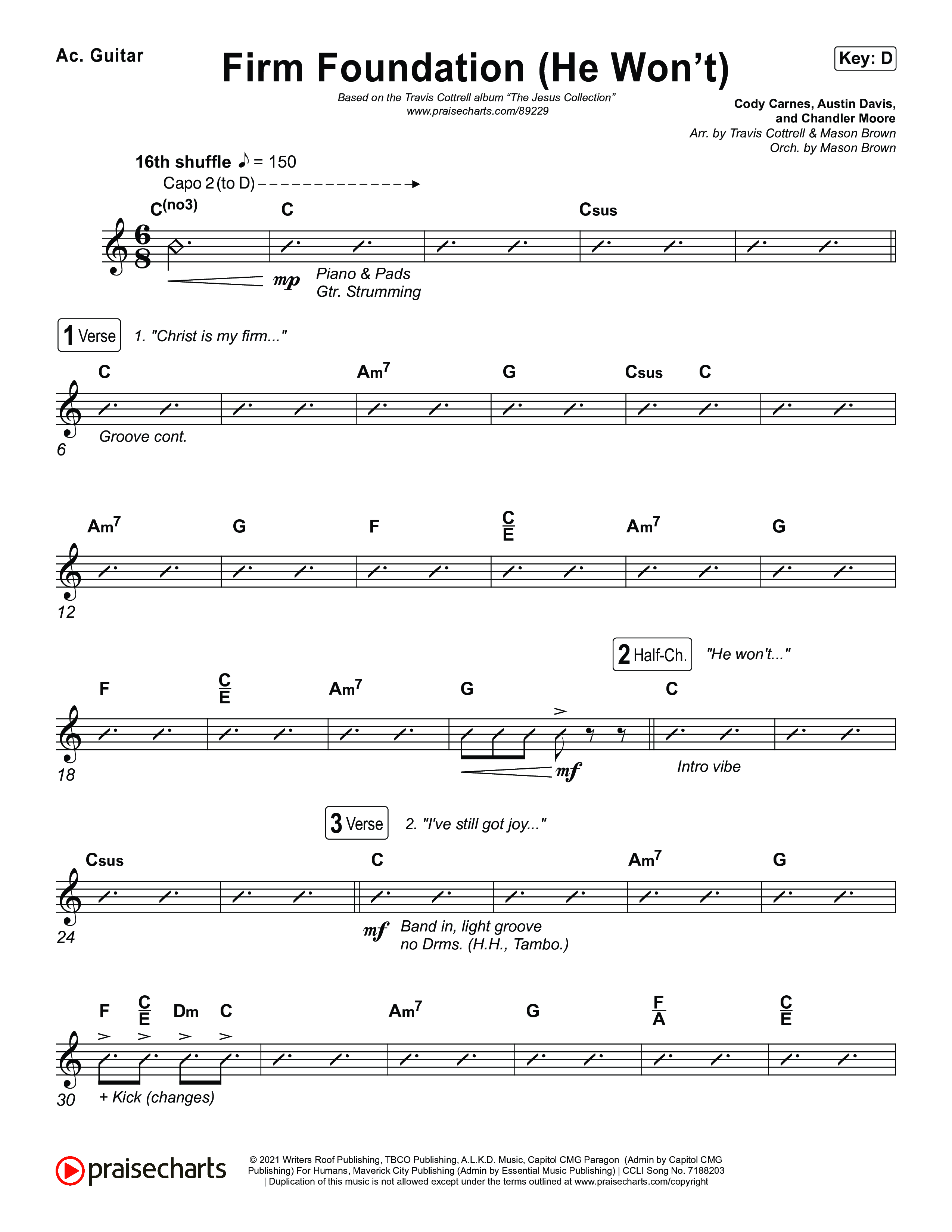 Firm Foundation (He Won't) (Choral/SATB) Acoustic Guitar (Brooke Voland / Travis Cottrell / Arr. Mason Brown)