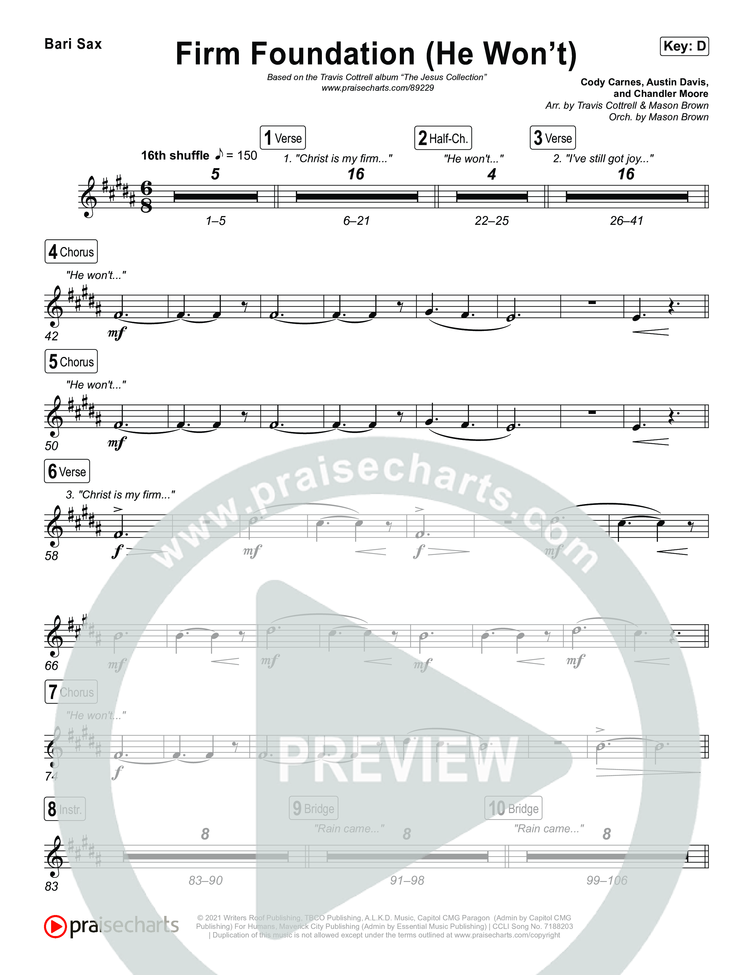 Firm Foundation (He Won't) (Choral/SATB) Bari Sax (Brooke Voland / Travis Cottrell / Arr. Mason Brown)