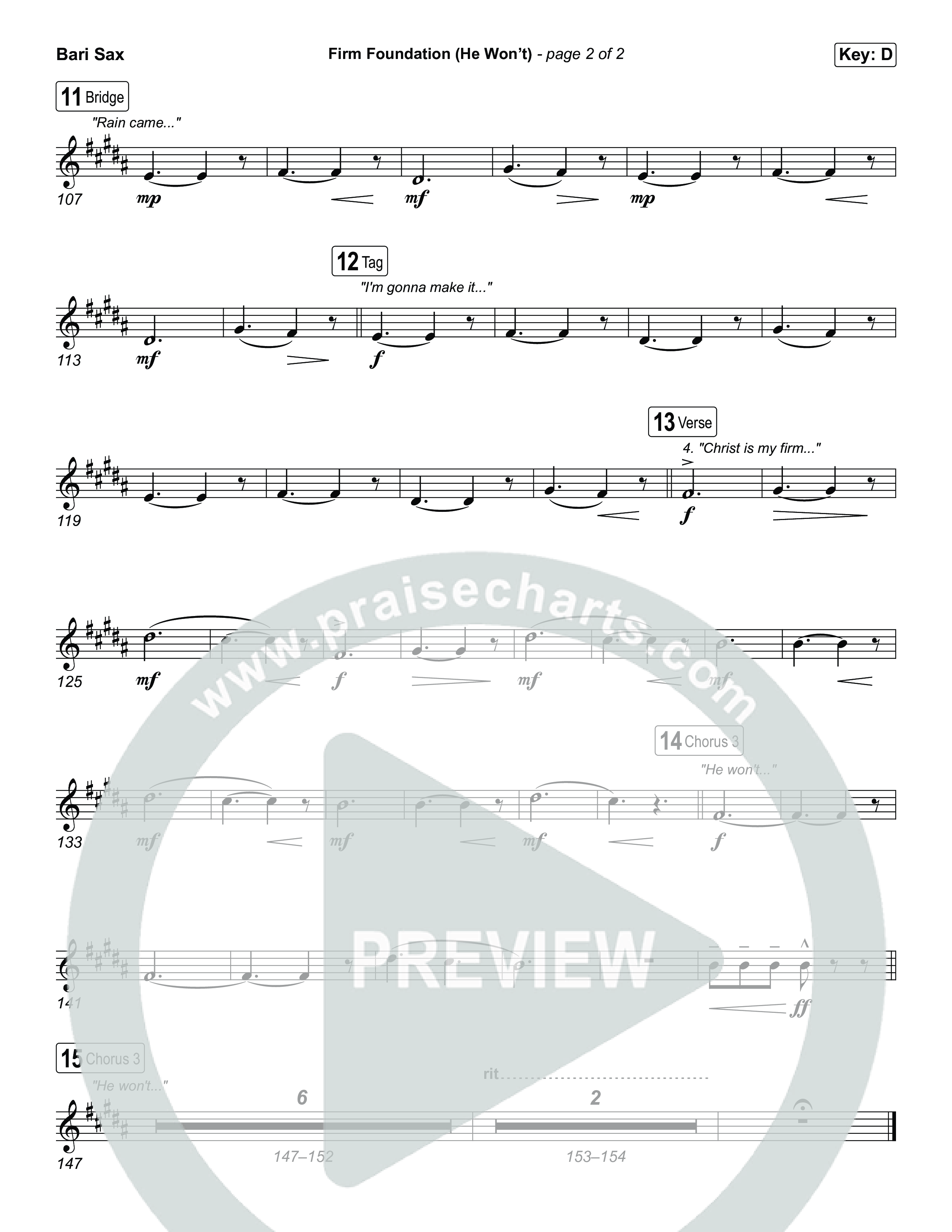 Firm Foundation (He Won't) (Choral/SATB) Bari Sax (Brooke Voland / Travis Cottrell / Arr. Mason Brown)