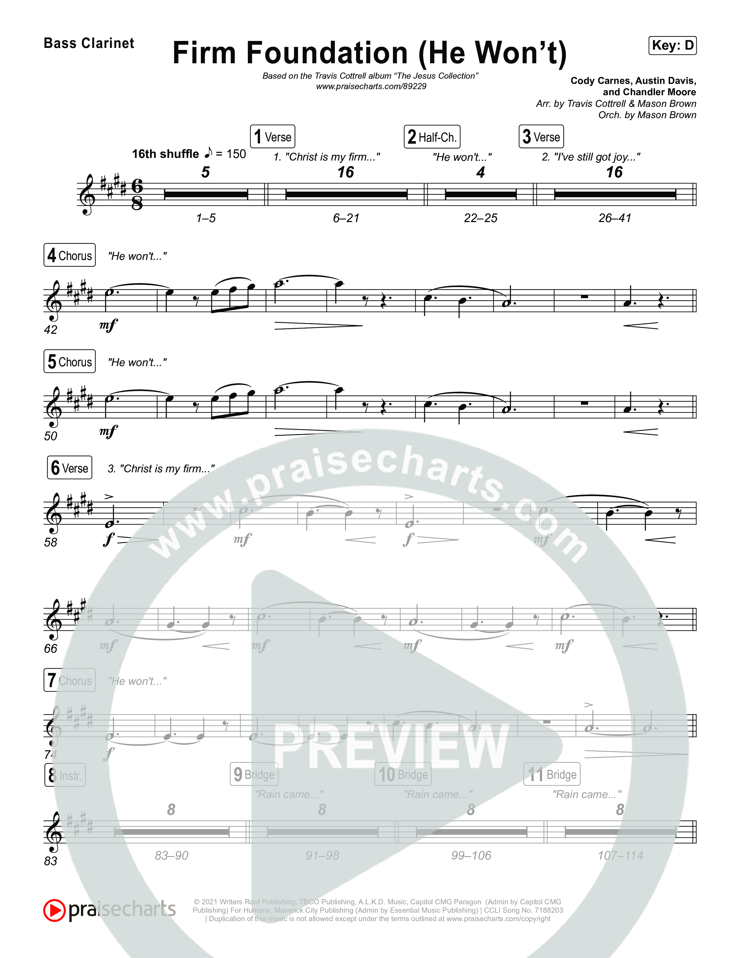 Firm Foundation (He Won't) (Choral/SATB) Clarinet 1,2 (Brooke Voland / Travis Cottrell / Arr. Mason Brown)