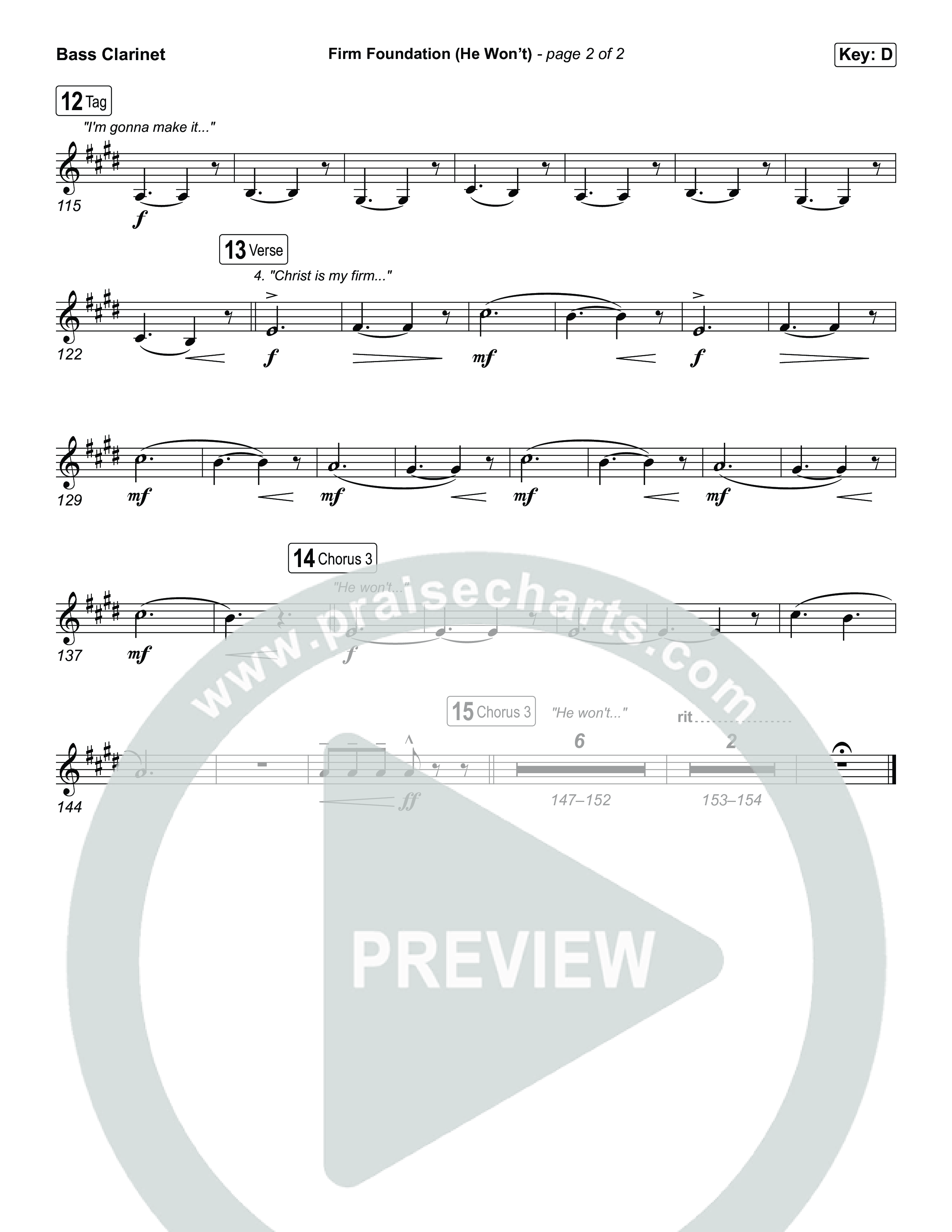 Firm Foundation (He Won't) (Choral/SATB) Bass Clarinet (Brooke Voland / Travis Cottrell / Arr. Mason Brown)