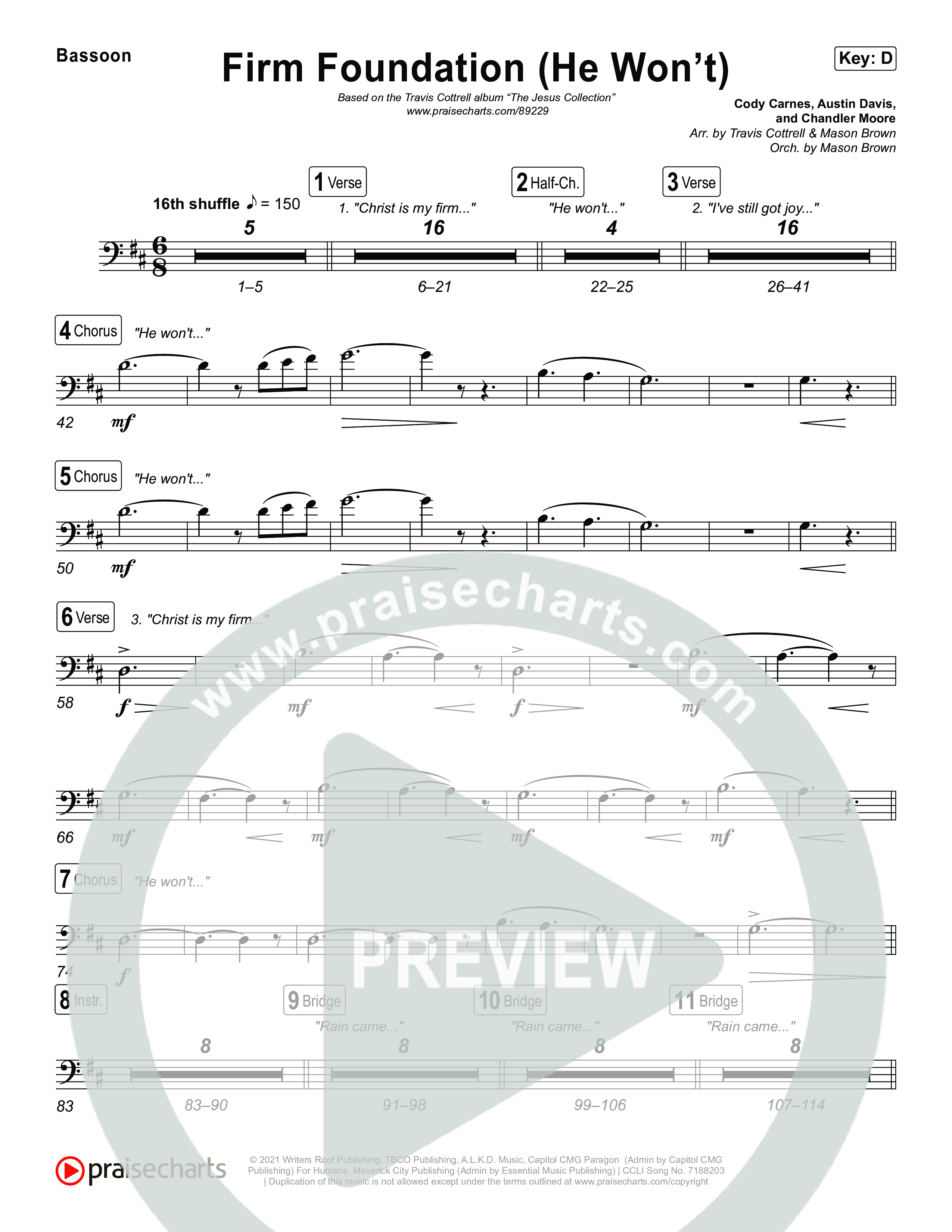 Firm Foundation (He Won't) (Choral/SATB) Bassoon (Brooke Voland / Travis Cottrell / Arr. Mason Brown)