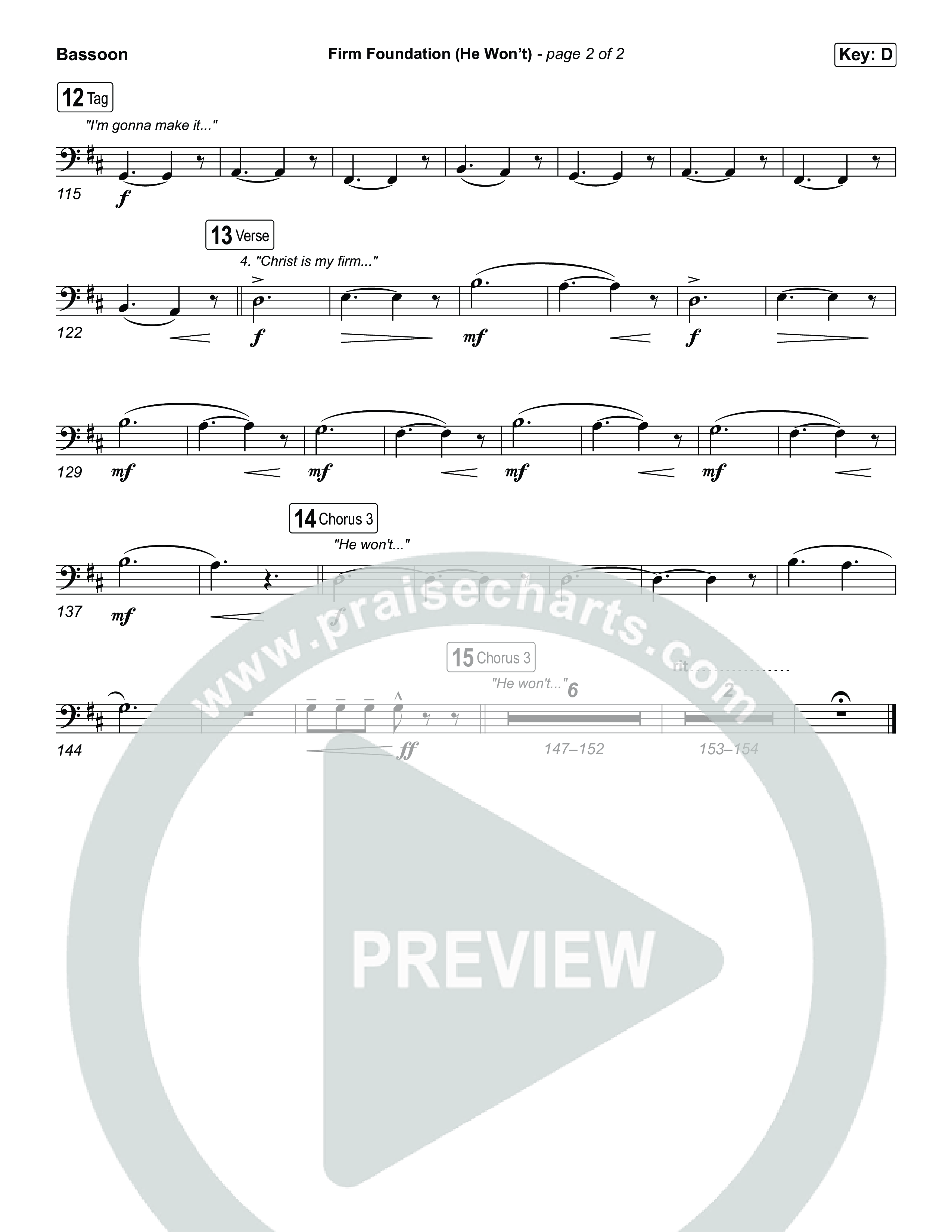 Firm Foundation (He Won't) (Choral/SATB) Bassoon (Brooke Voland / Travis Cottrell / Arr. Mason Brown)