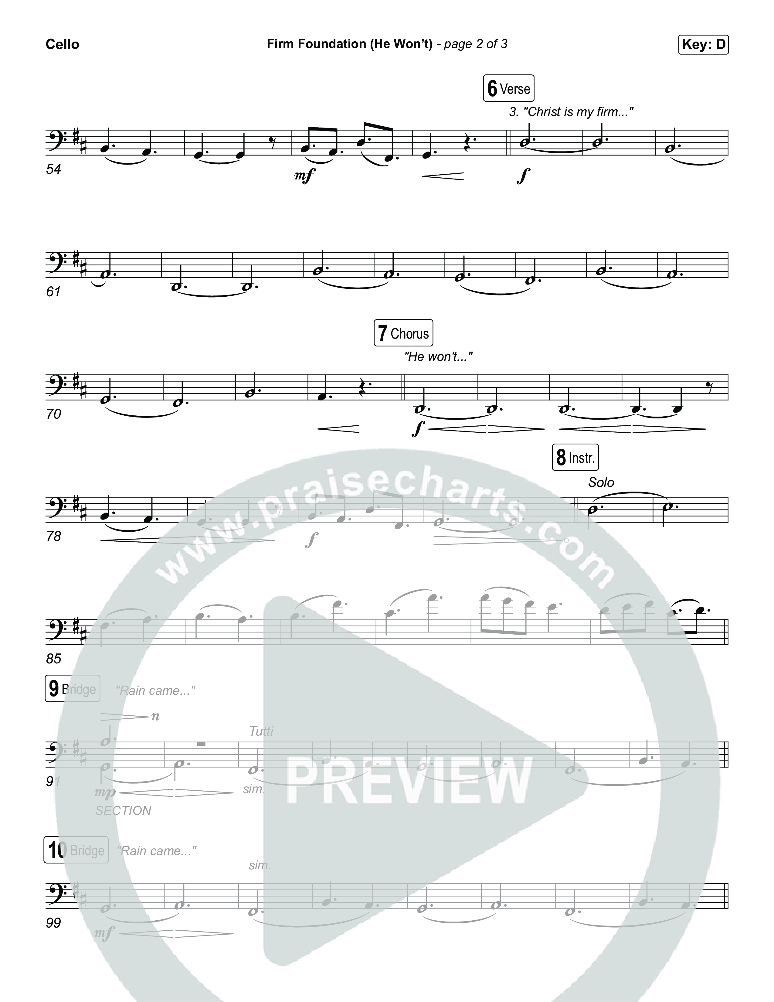 Firm Foundation (He Won't) (Choral/SATB) Cello (Brooke Voland / Travis Cottrell / Arr. Mason Brown)