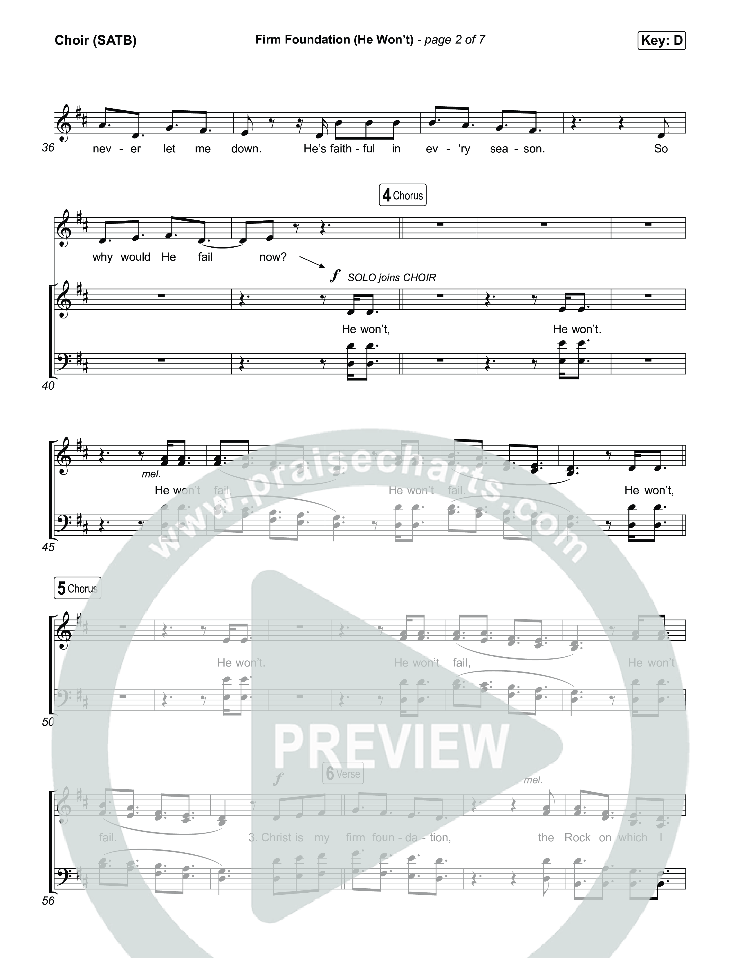 Firm Foundation (He Won't) (Choral/SATB) Choir Sheet (SATB) (Brooke Voland / Travis Cottrell / Arr. Mason Brown)