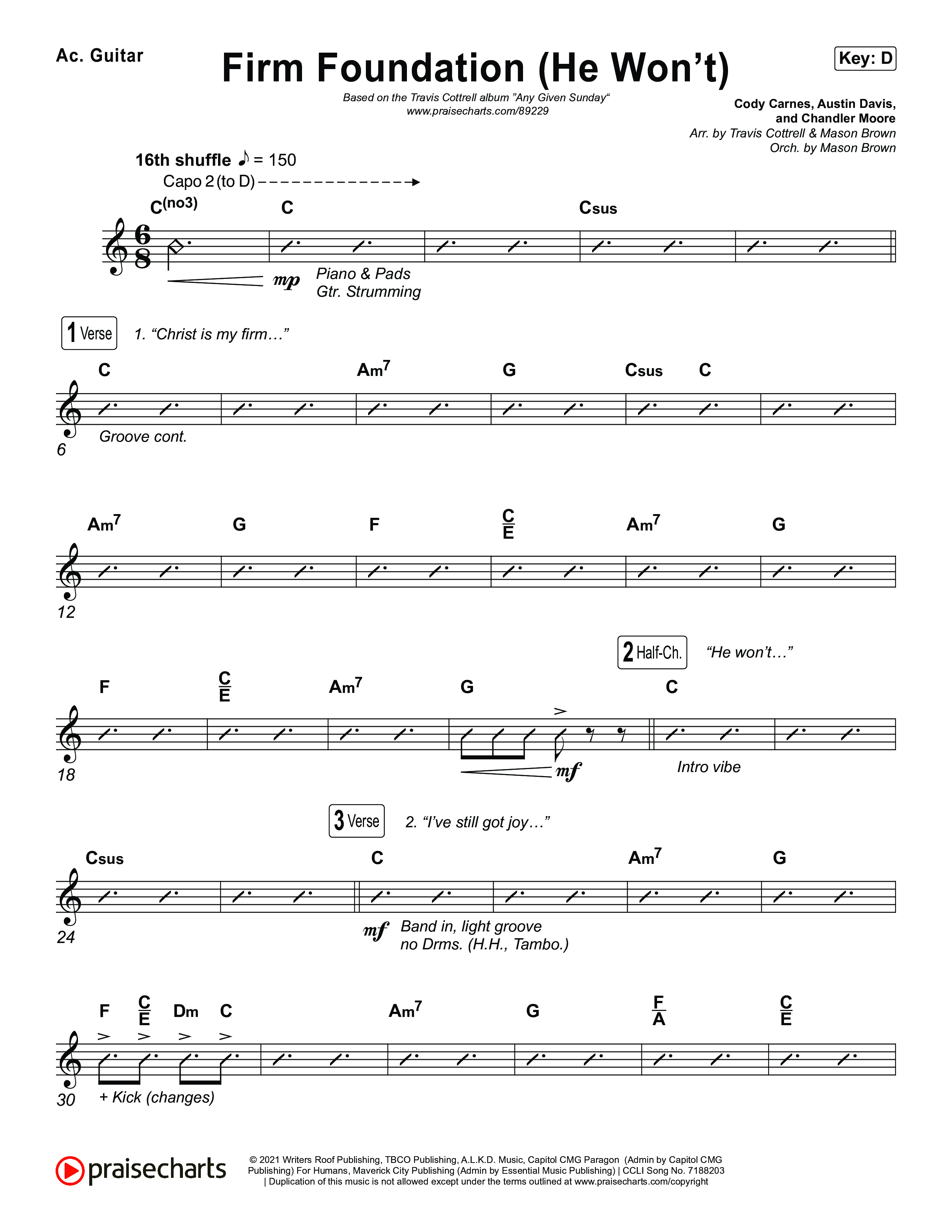 Firm Foundation (He Won't) (Choral/SATB) Acoustic Guitar (Brooke Voland / Travis Cottrell / Arr. Mason Brown)