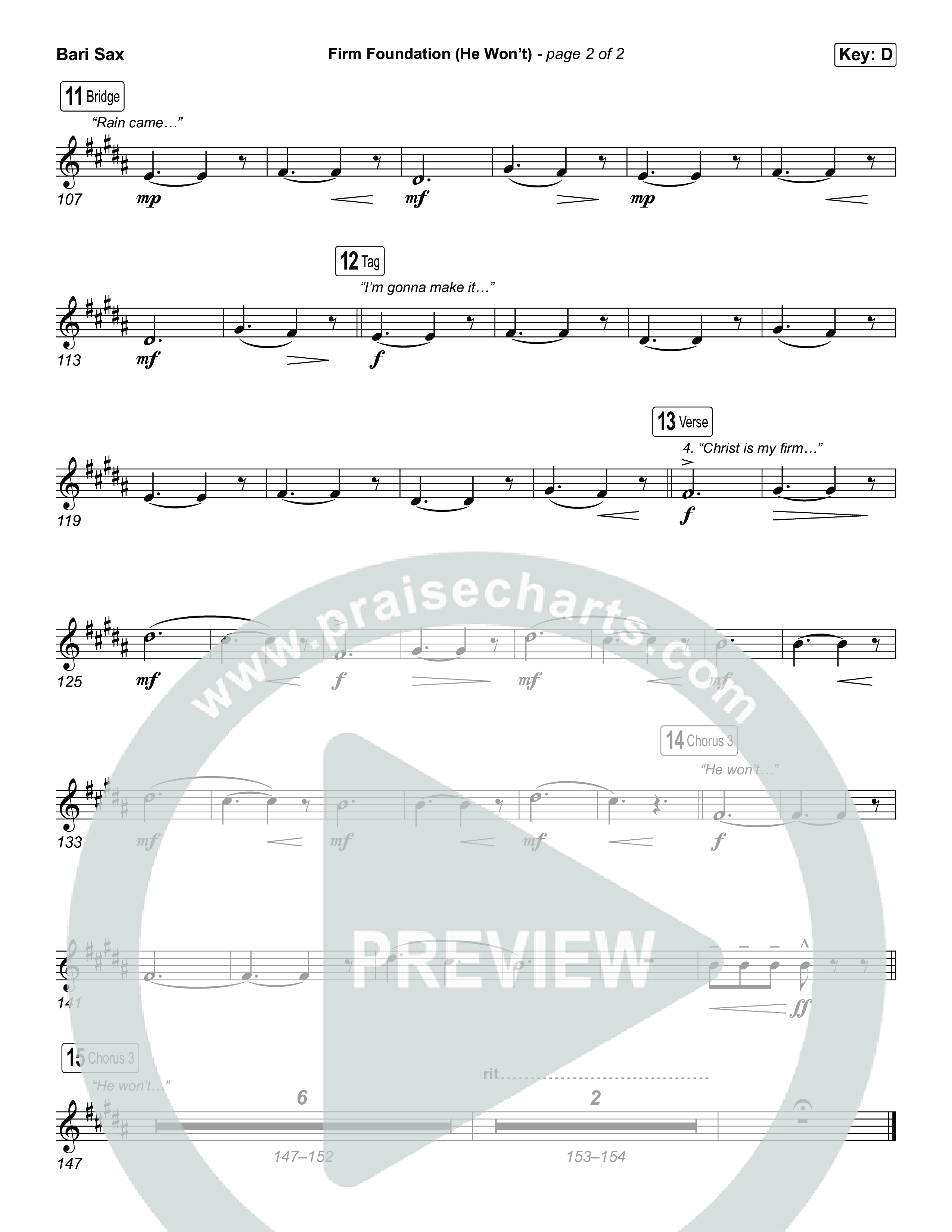 Firm Foundation (He Won't) (Choral/SATB) Bari Sax (Brooke Voland / Travis Cottrell / Arr. Mason Brown)