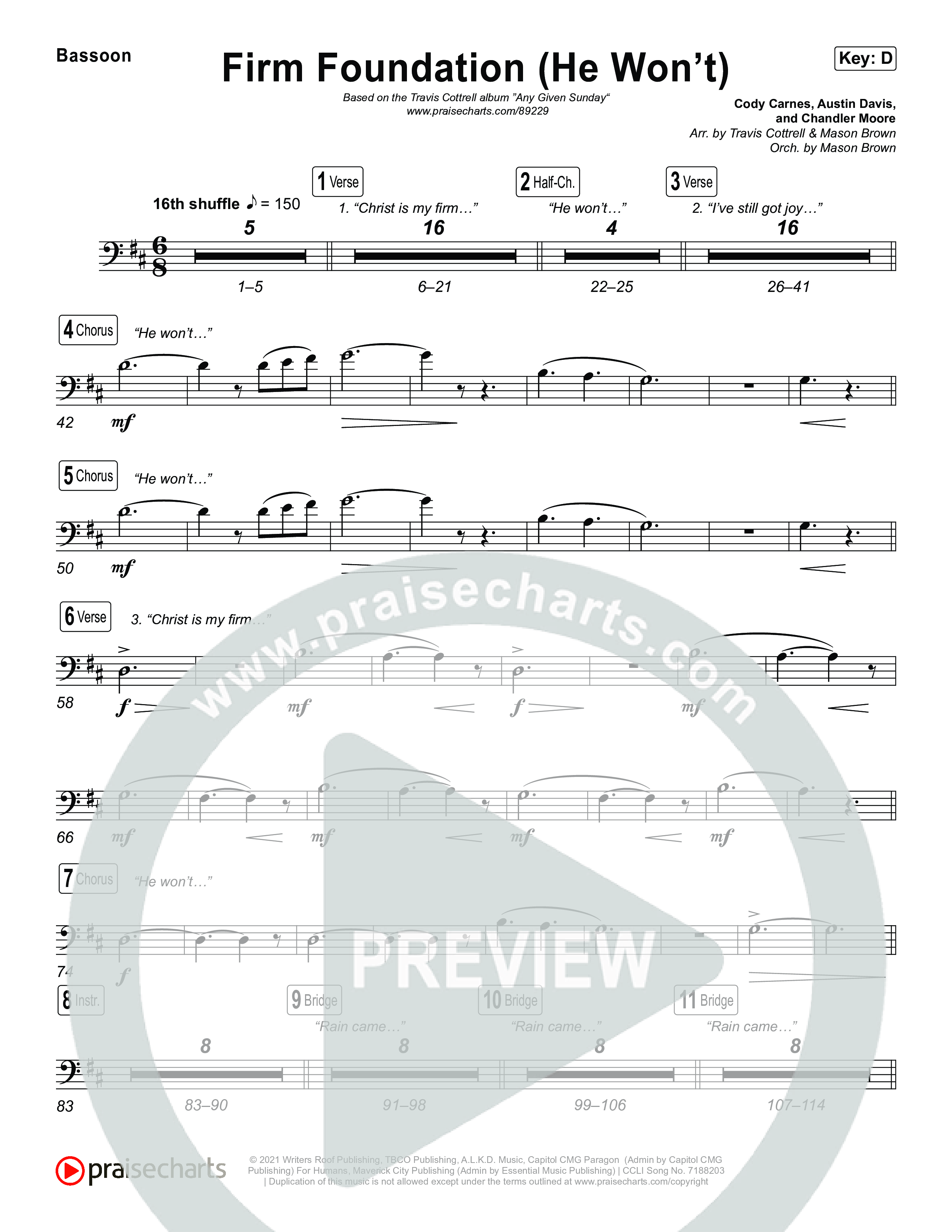Firm Foundation (He Won't) (Choral/SATB) Bassoon (Brooke Voland / Travis Cottrell / Arr. Mason Brown)