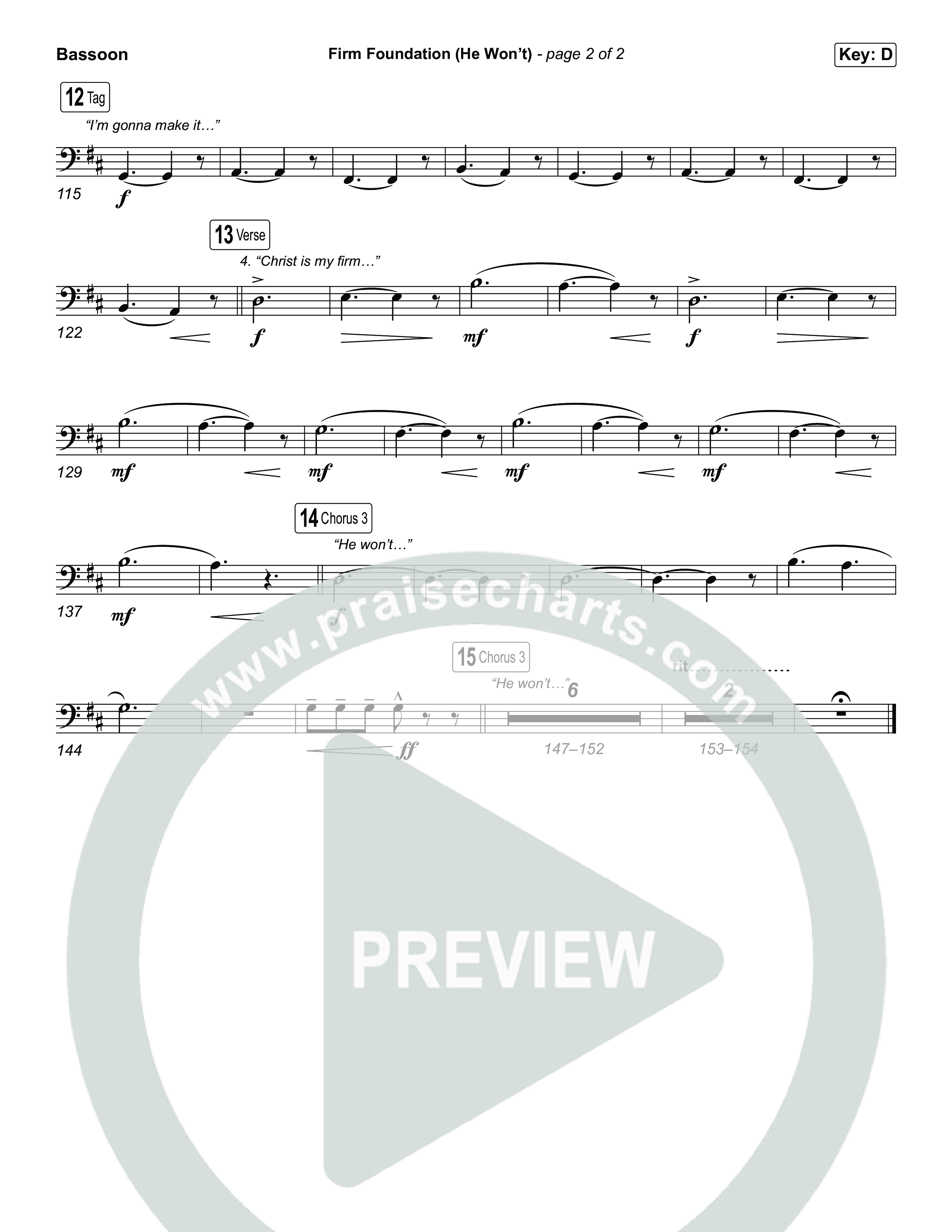 Firm Foundation (He Won't) (Choral/SATB) Bassoon (Brooke Voland / Travis Cottrell / Arr. Mason Brown)