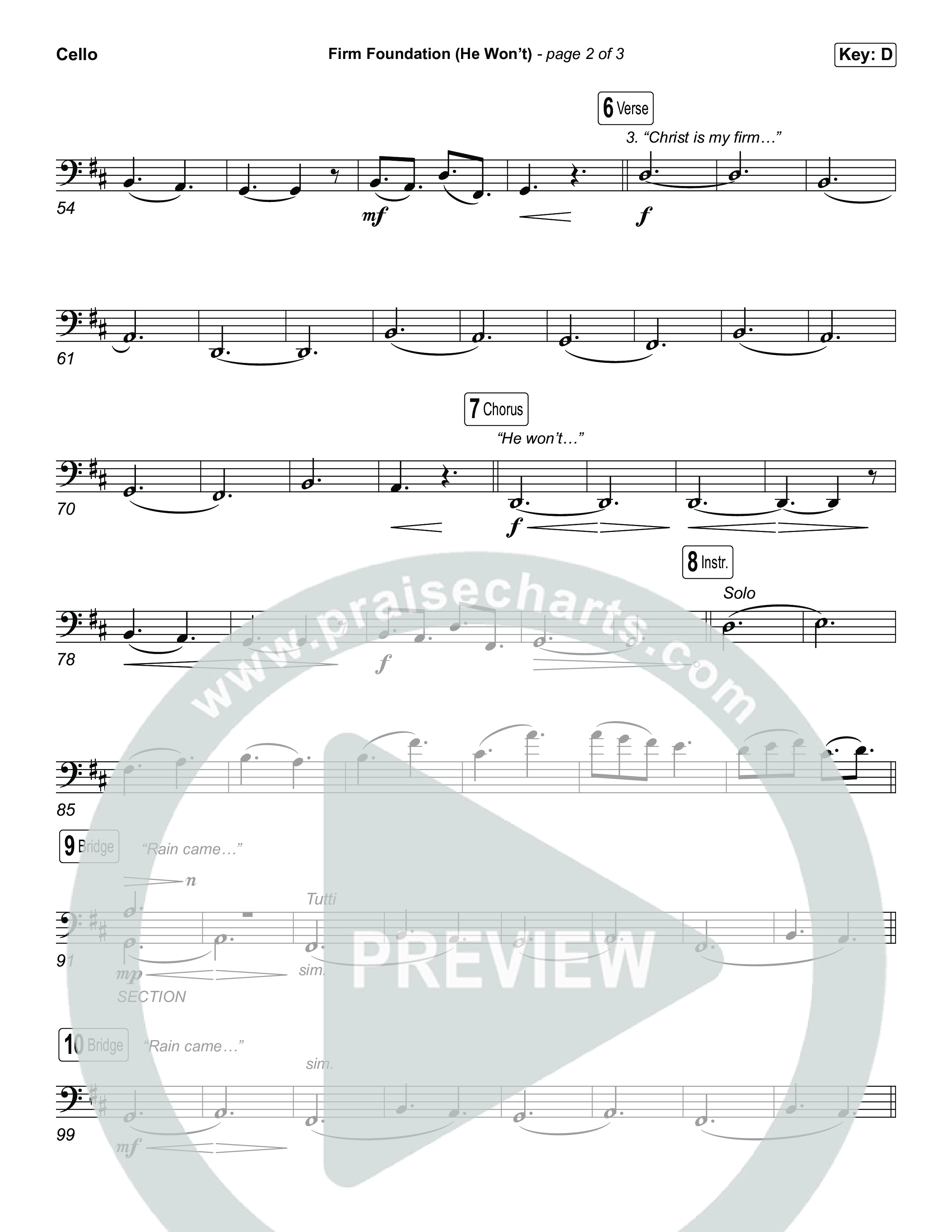 Firm Foundation (He Won't) (Choral/SATB) Cello (Brooke Voland / Travis Cottrell / Arr. Mason Brown)