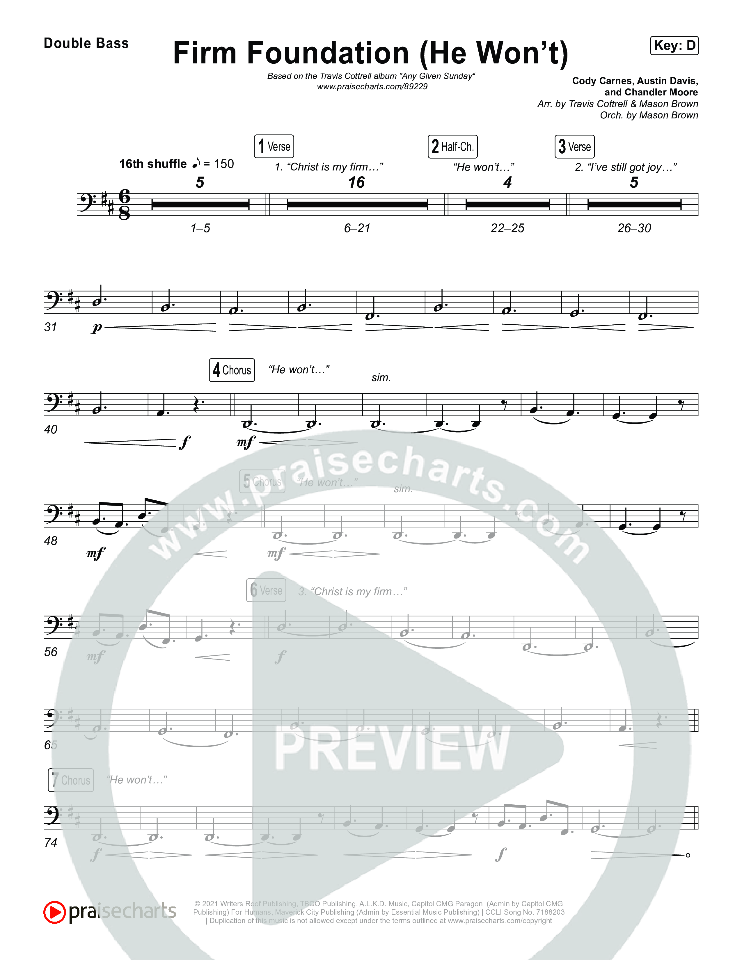 Firm Foundation (He Won't) (Choral/SATB) String Bass (Brooke Voland / Travis Cottrell / Arr. Mason Brown)