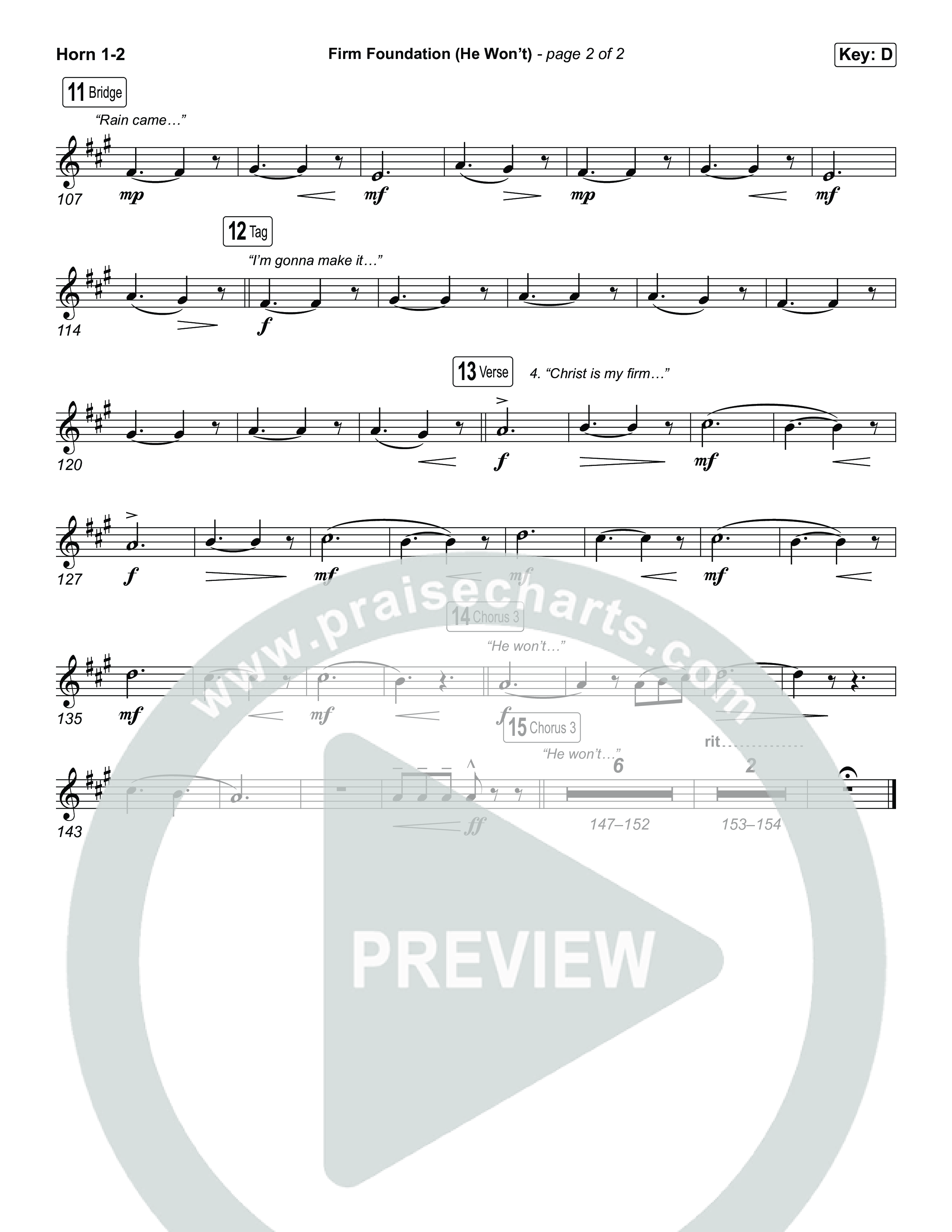 Firm Foundation (He Won't) (Choral/SATB) French Horn 1,2 (Brooke Voland / Travis Cottrell / Arr. Mason Brown)