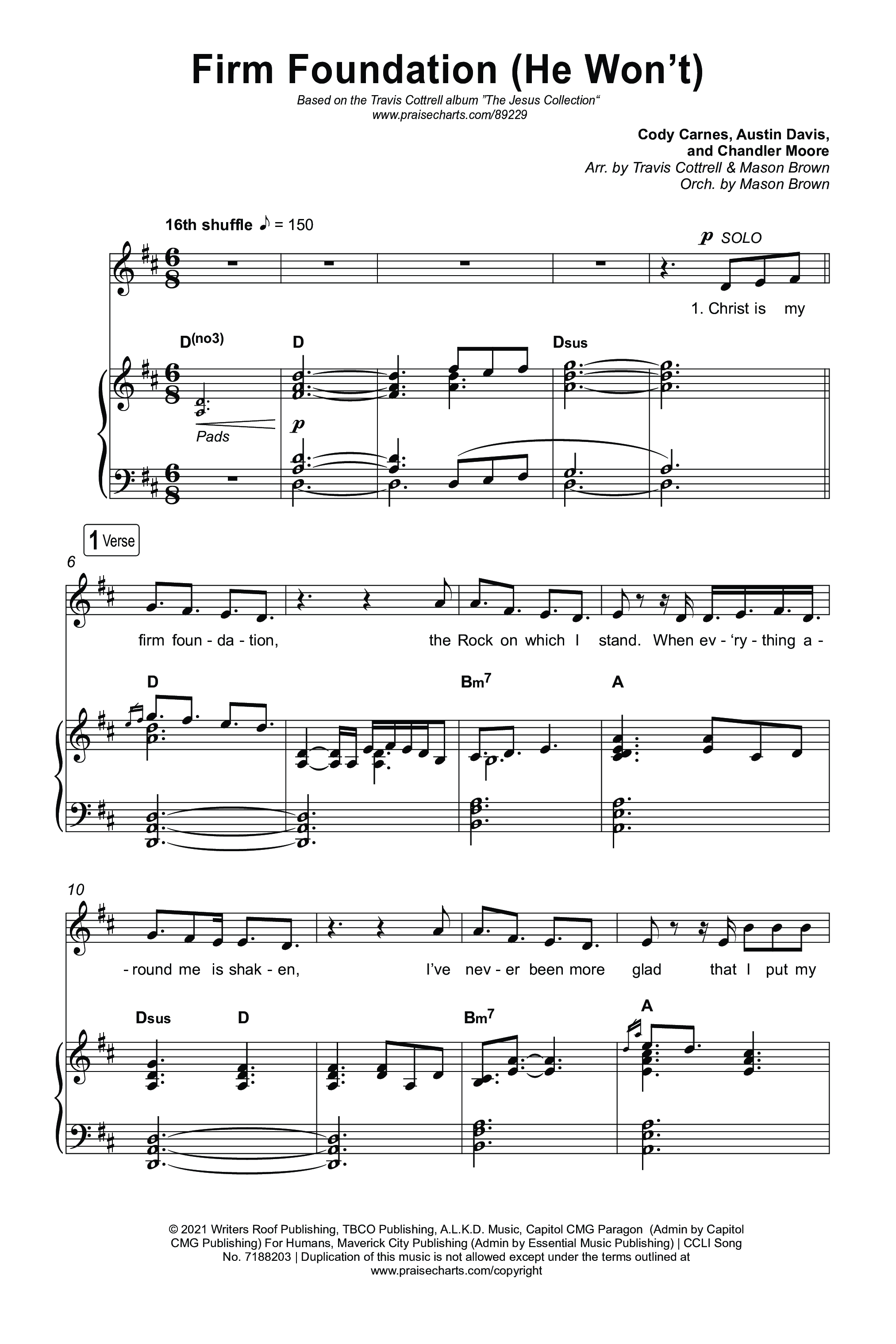Firm Foundation (He Won't) (Choral/SATB) Octavo (SATB & Pno) (Brooke Voland / Travis Cottrell / Arr. Mason Brown)