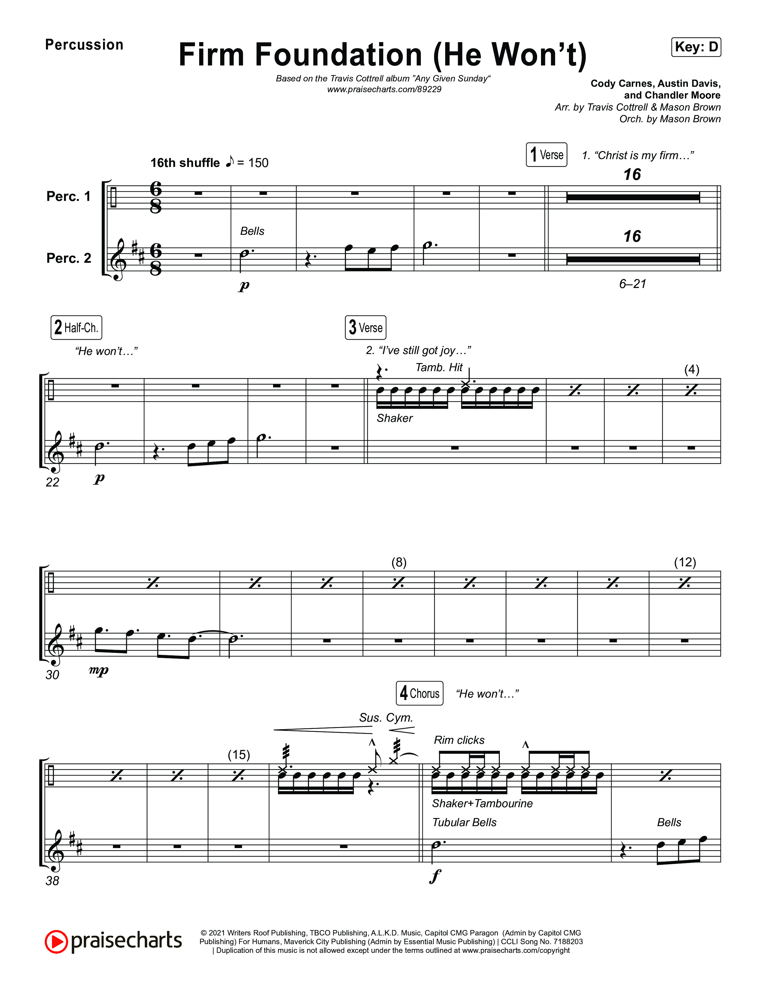 Firm Foundation (He Won't) (Choral/SATB) Percussion (Brooke Voland / Travis Cottrell / Arr. Mason Brown)