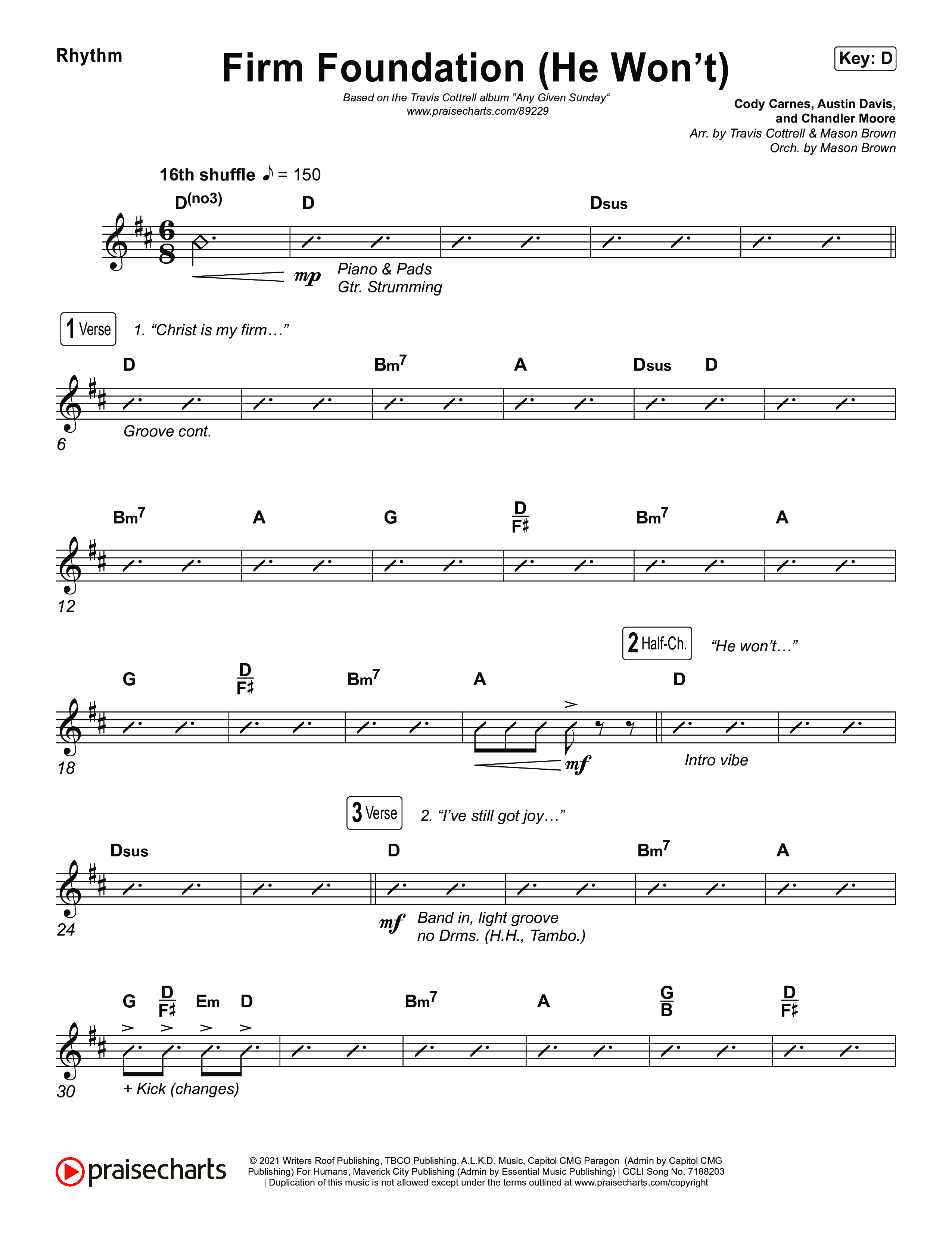 Firm Foundation (He Won't) (Choral/SATB) Rhythm Chart (Brooke Voland / Travis Cottrell / Arr. Mason Brown)
