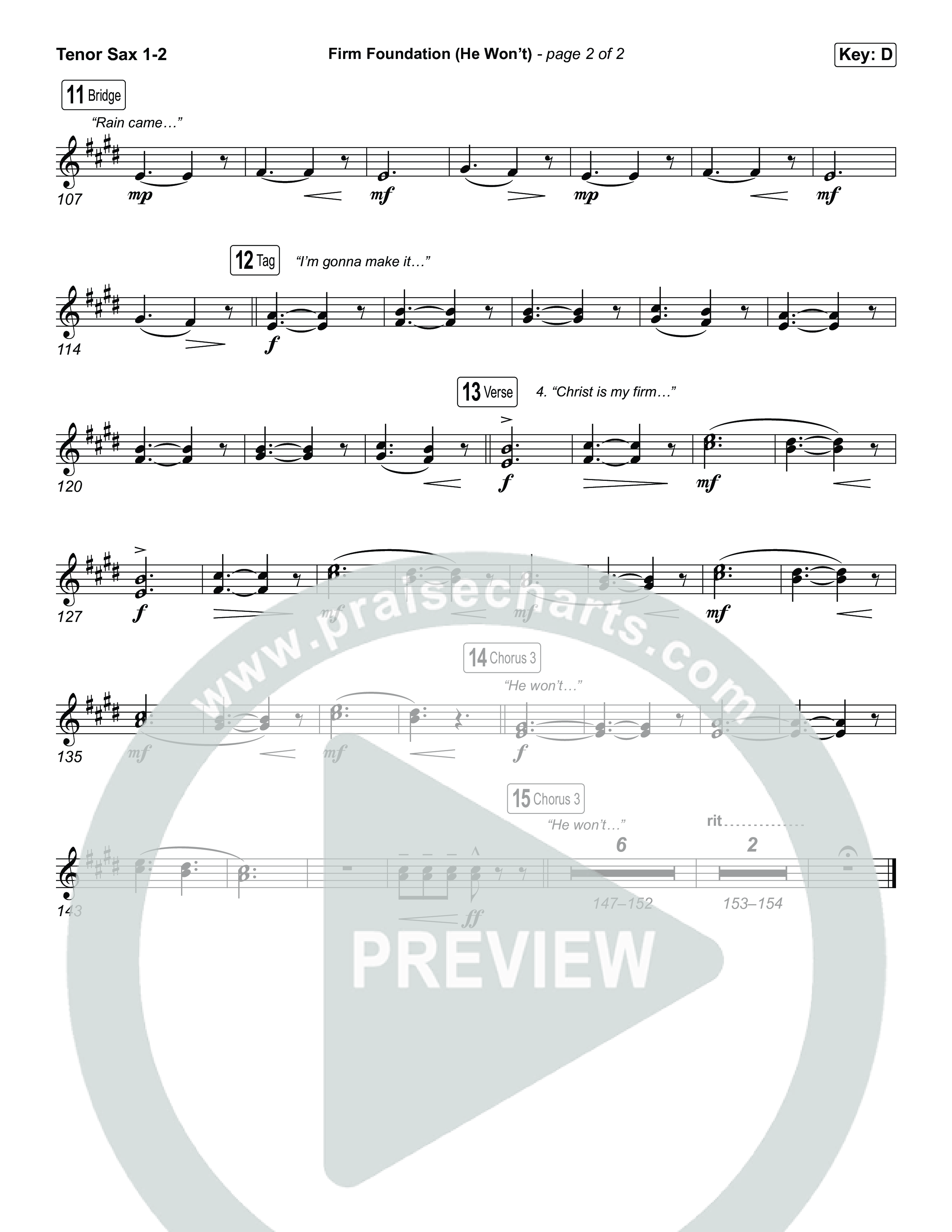 Firm Foundation (He Won't) (Choral/SATB) Tenor Sax 1,2 (Brooke Voland / Travis Cottrell / Arr. Mason Brown)