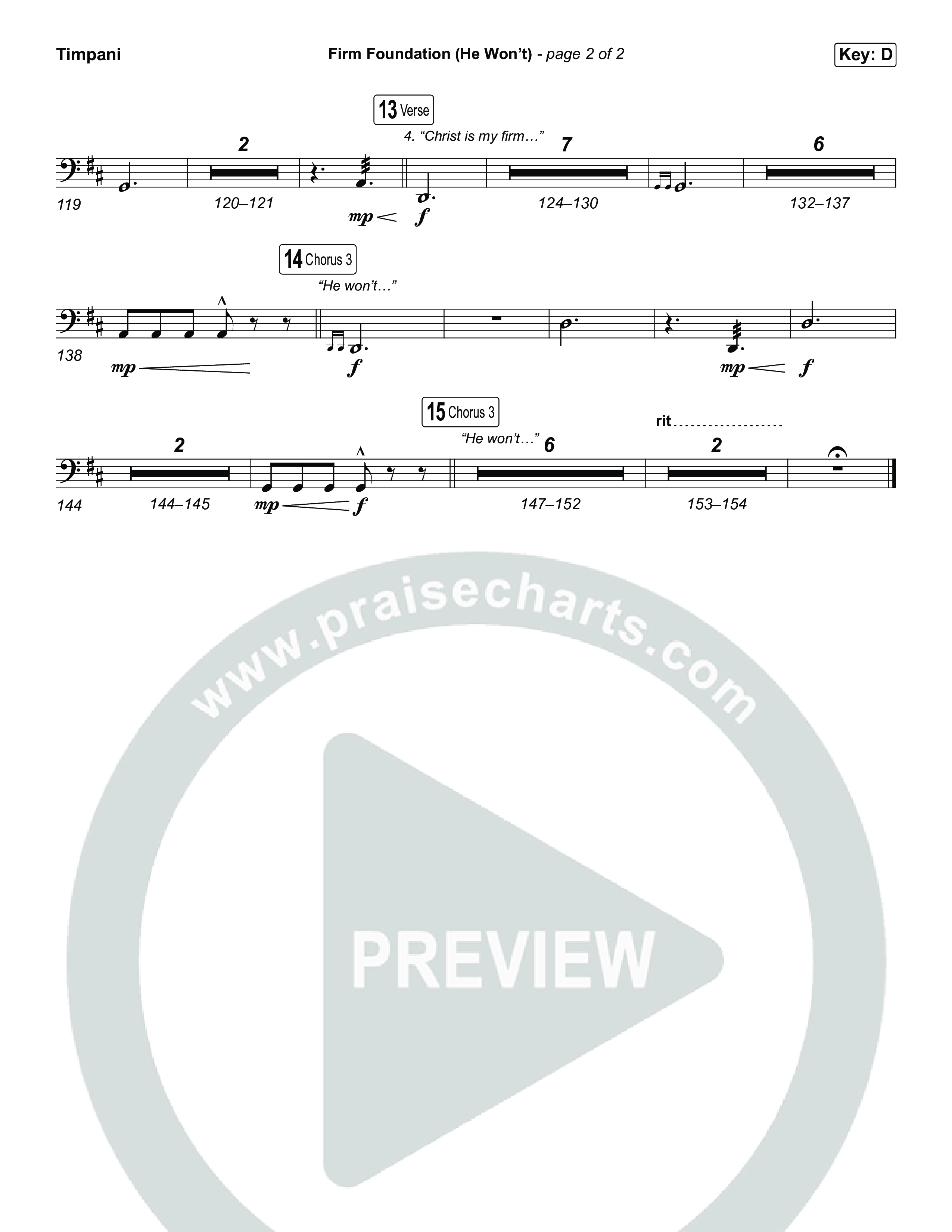 Firm Foundation (He Won't) (Choral/SATB) Timpani (Brooke Voland / Travis Cottrell / Arr. Mason Brown)
