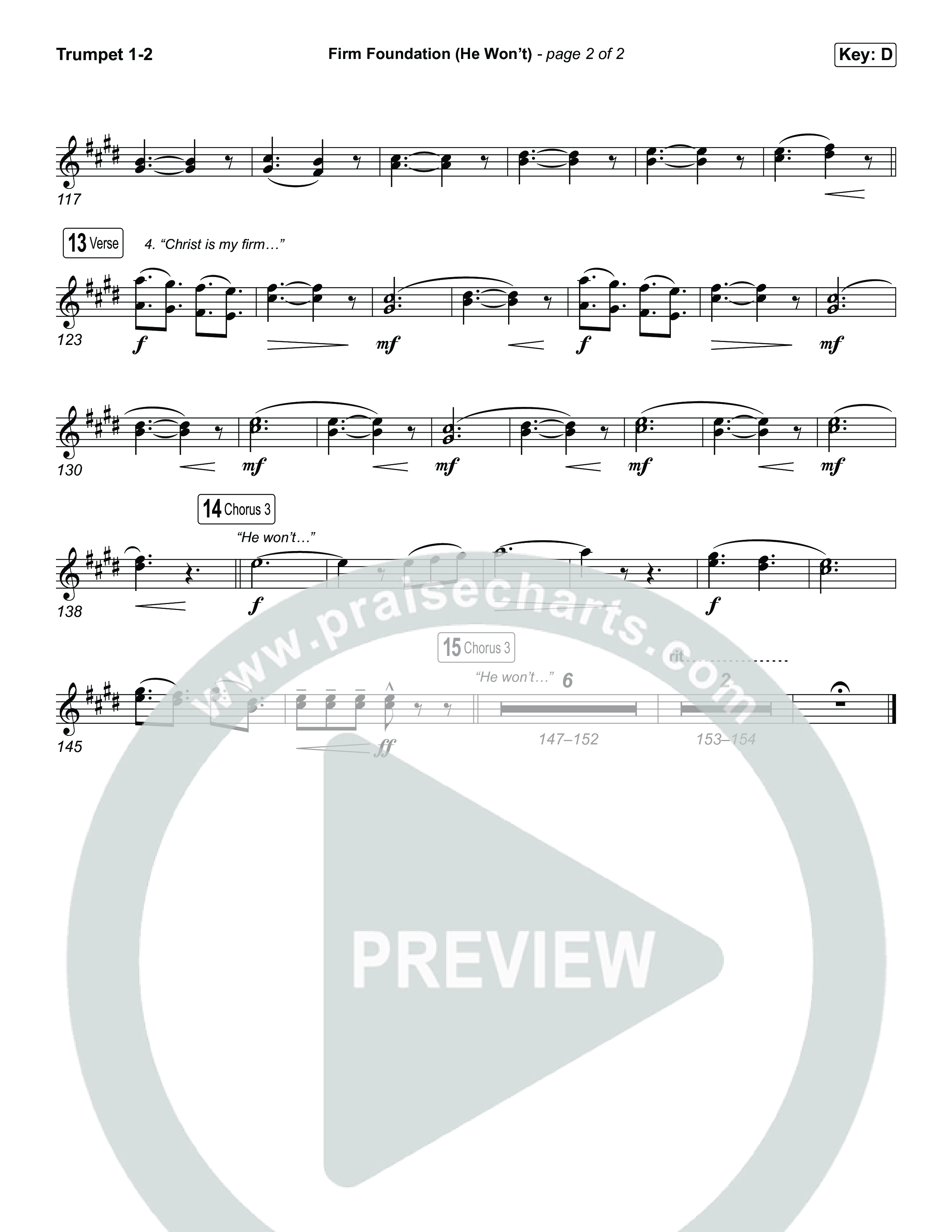 Firm Foundation (He Won't) (Choral/SATB) Trumpet 1,2 (Brooke Voland / Travis Cottrell / Arr. Mason Brown)