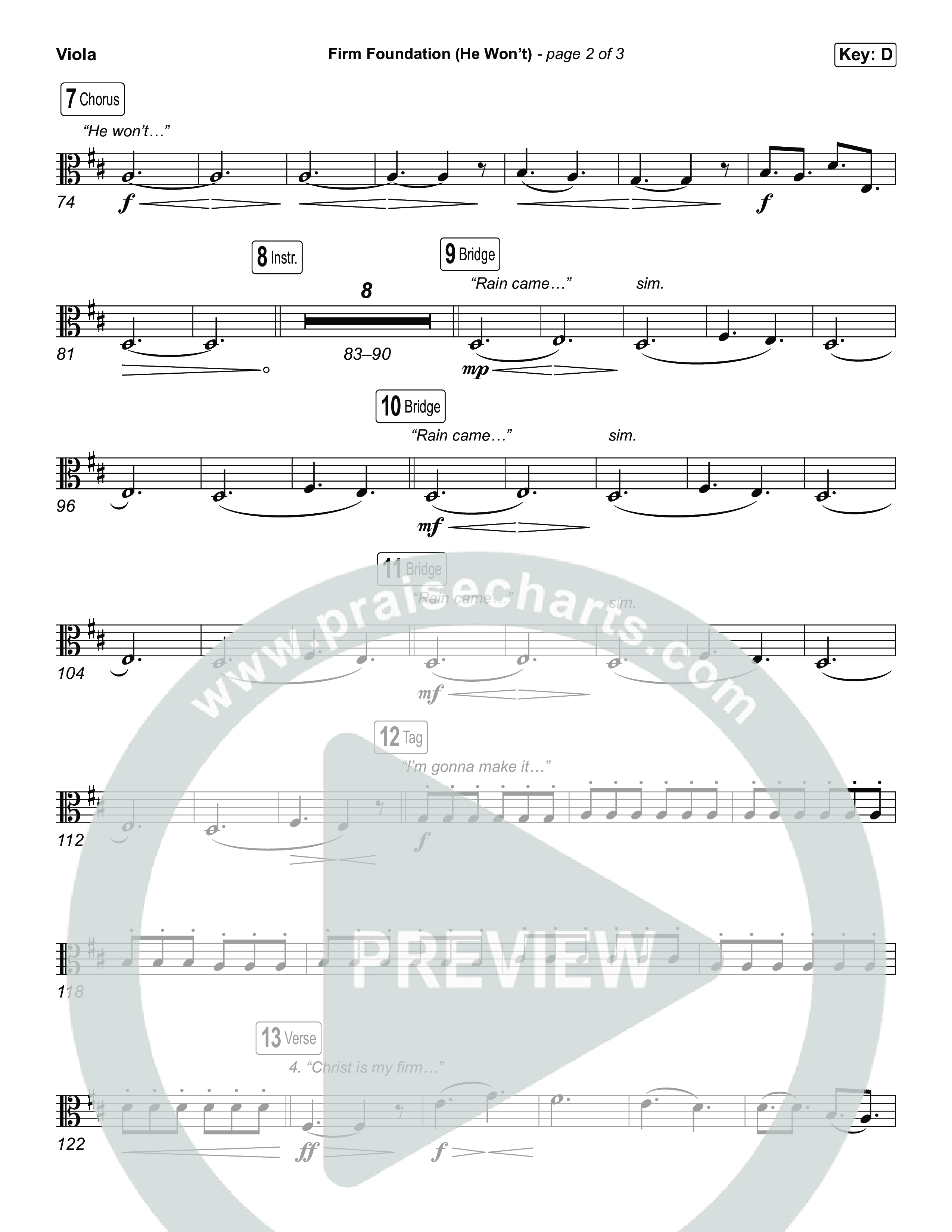 Firm Foundation (He Won't) (Choral/SATB) Viola (Brooke Voland / Travis Cottrell / Arr. Mason Brown)