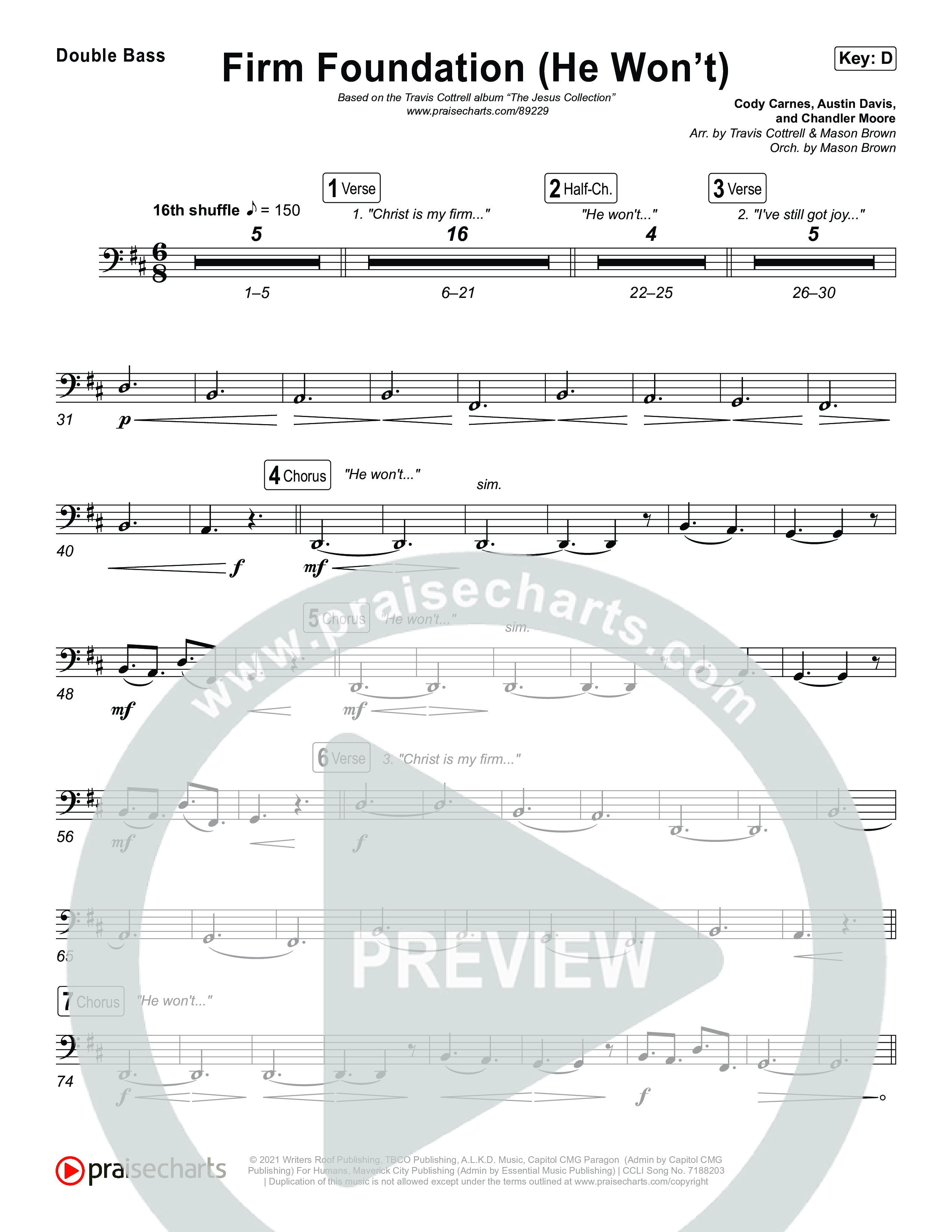 Firm Foundation (He Won't) (Choral/SATB) String Bass (Brooke Voland / Travis Cottrell / Arr. Mason Brown)