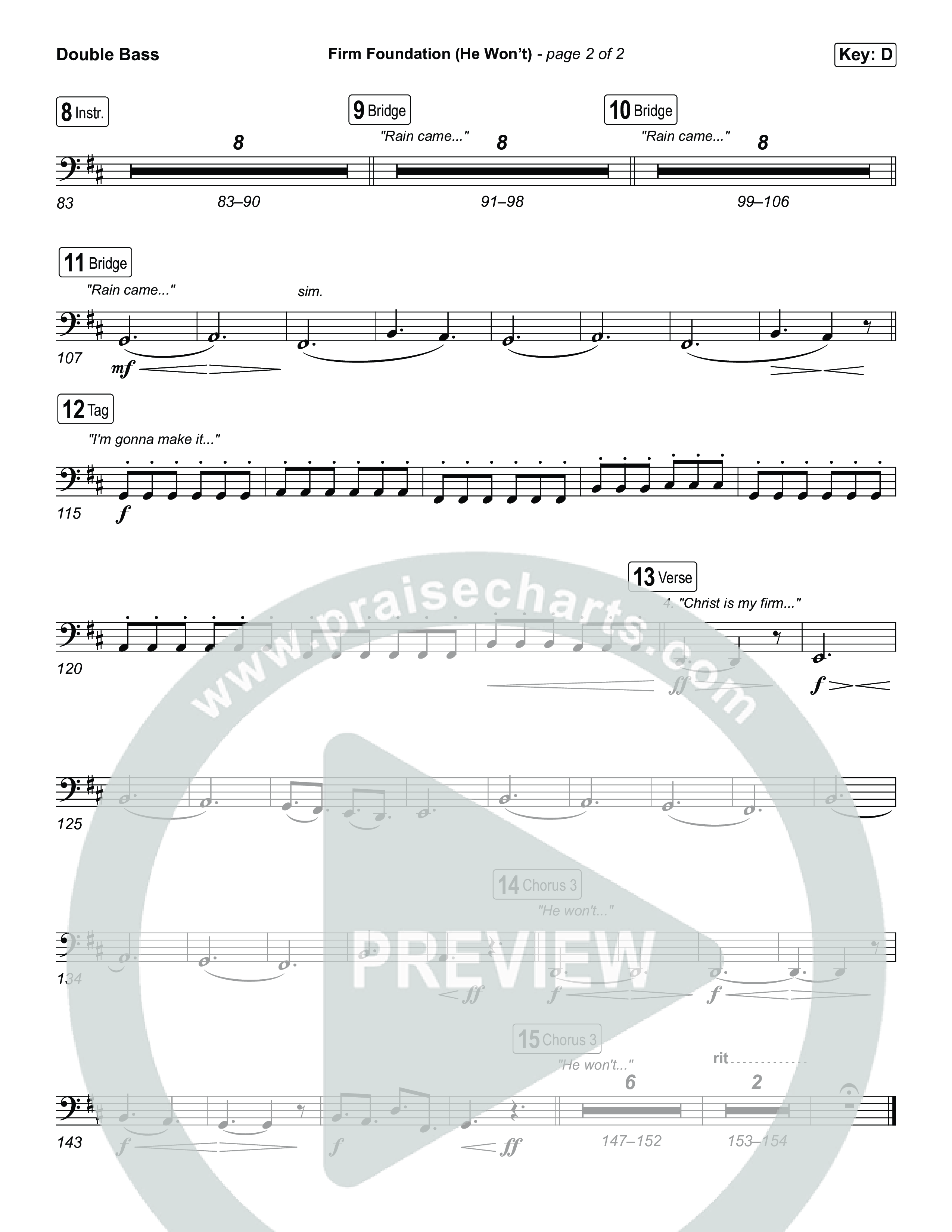 Firm Foundation (He Won't) (Choral/SATB) String Bass (Brooke Voland / Travis Cottrell / Arr. Mason Brown)