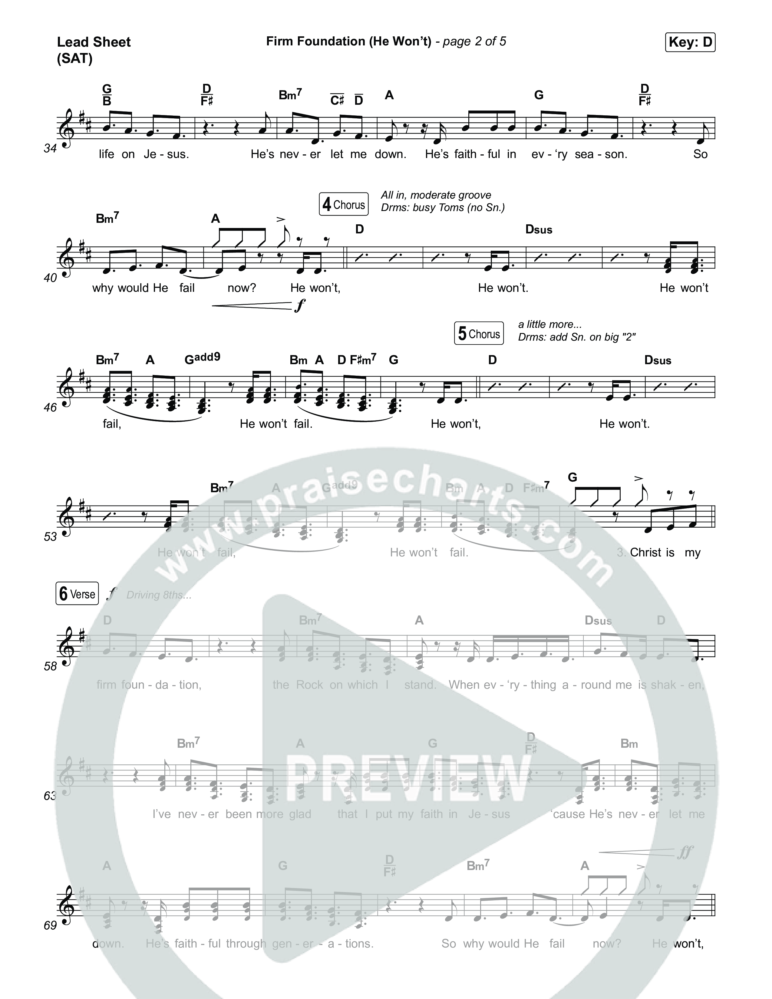 Firm Foundation (He Won't) (Choral/SATB) Lead Sheet (SAT) (Brooke Voland / Travis Cottrell / Arr. Mason Brown)