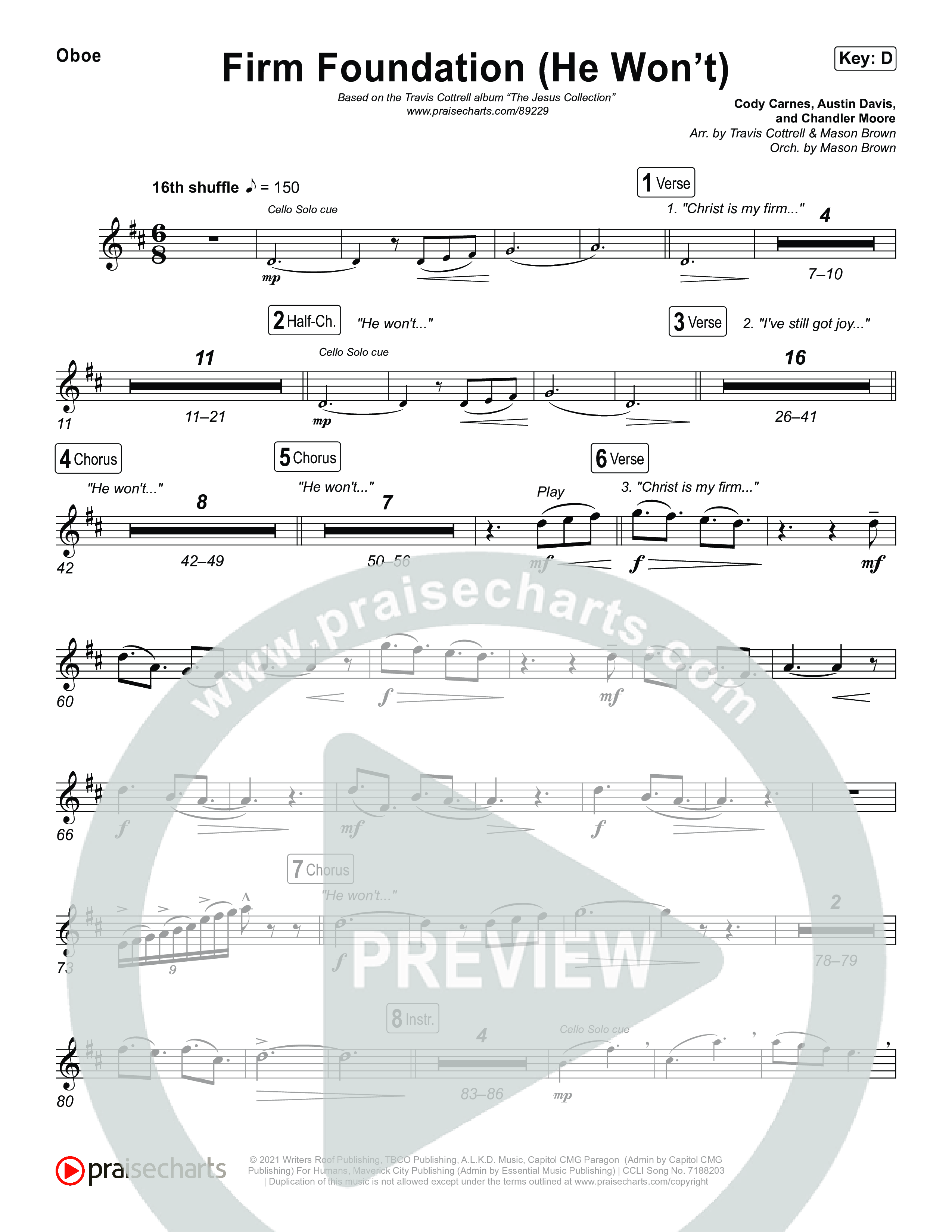Firm Foundation (He Won't) (Choral/SATB) Oboe (Brooke Voland / Travis Cottrell / Arr. Mason Brown)