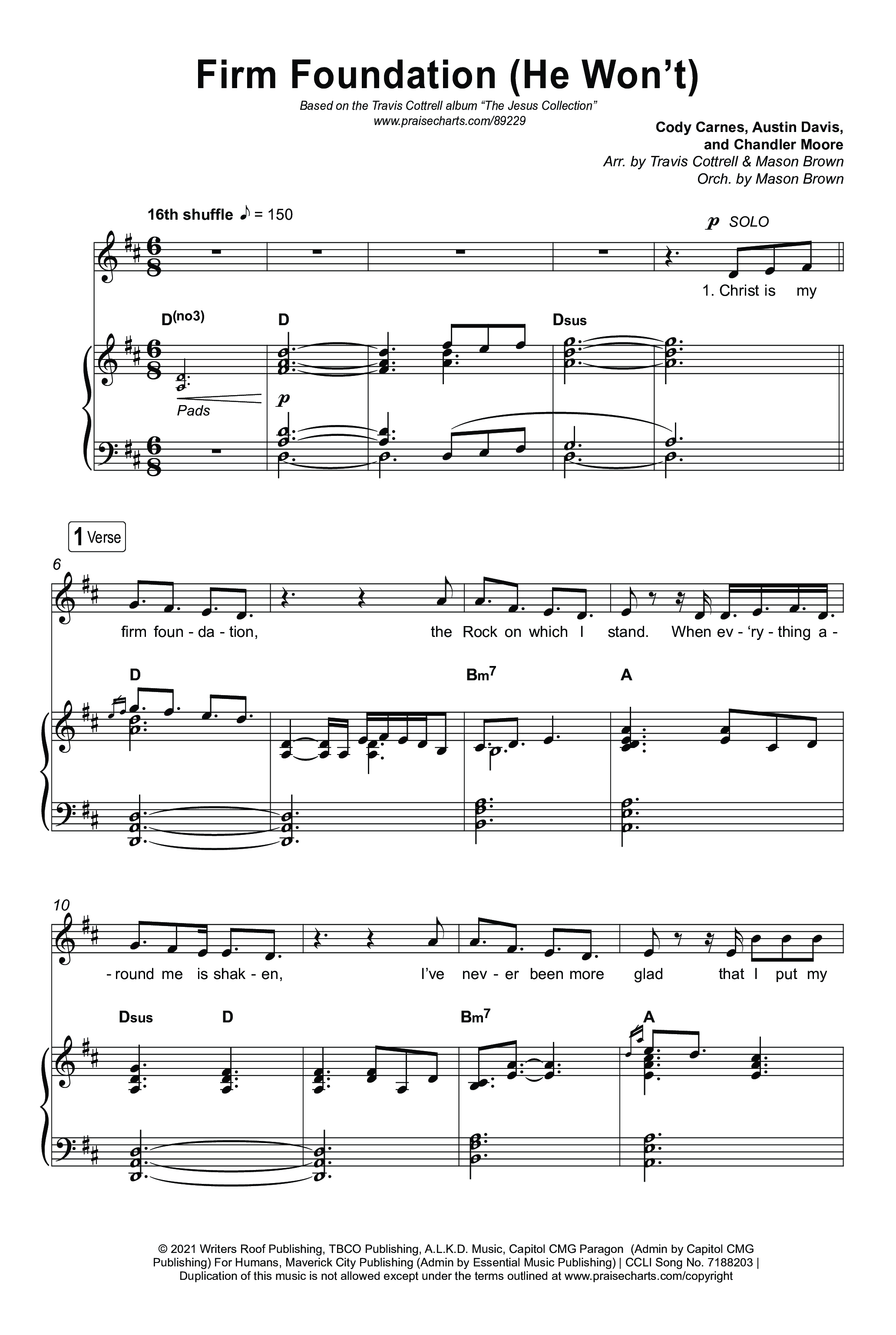 Firm Foundation (He Won't) (Choral/SATB) Octavo (SATB & Pno) (Brooke Voland / Travis Cottrell / Arr. Mason Brown)