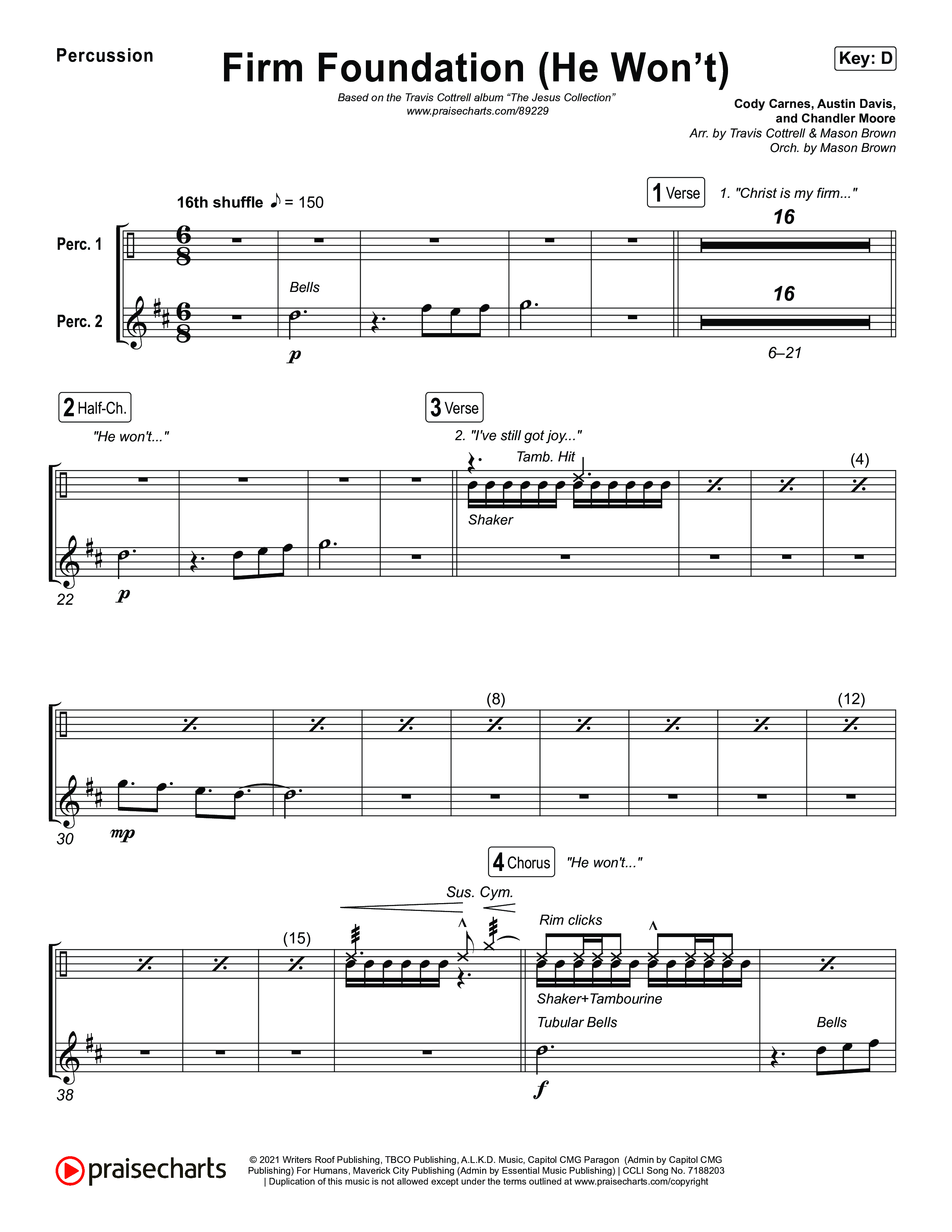 Firm Foundation (He Won't) (Choral/SATB) Percussion (Brooke Voland / Travis Cottrell / Arr. Mason Brown)