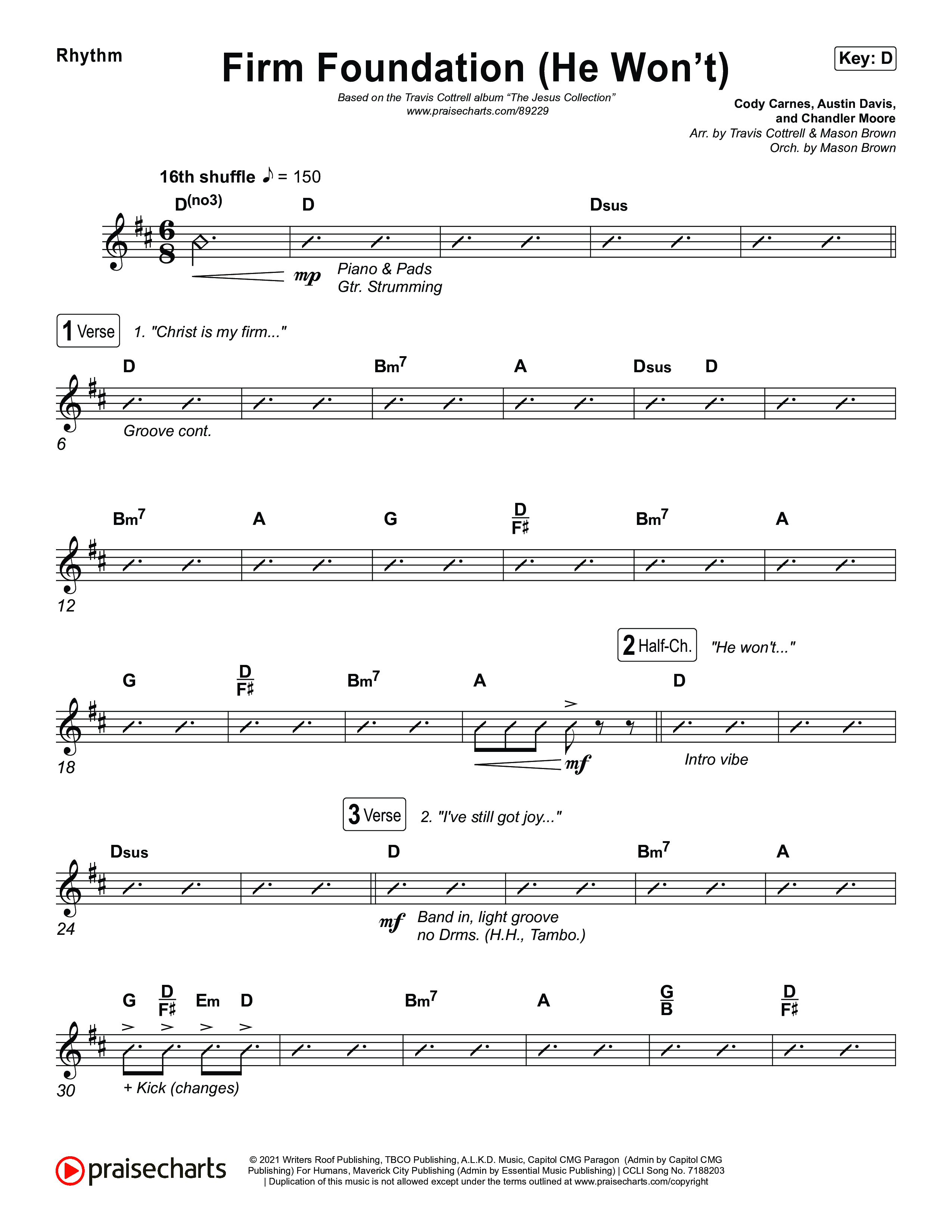 Firm Foundation (He Won't) (Choral/SATB) Rhythm Chart (Brooke Voland / Travis Cottrell / Arr. Mason Brown)
