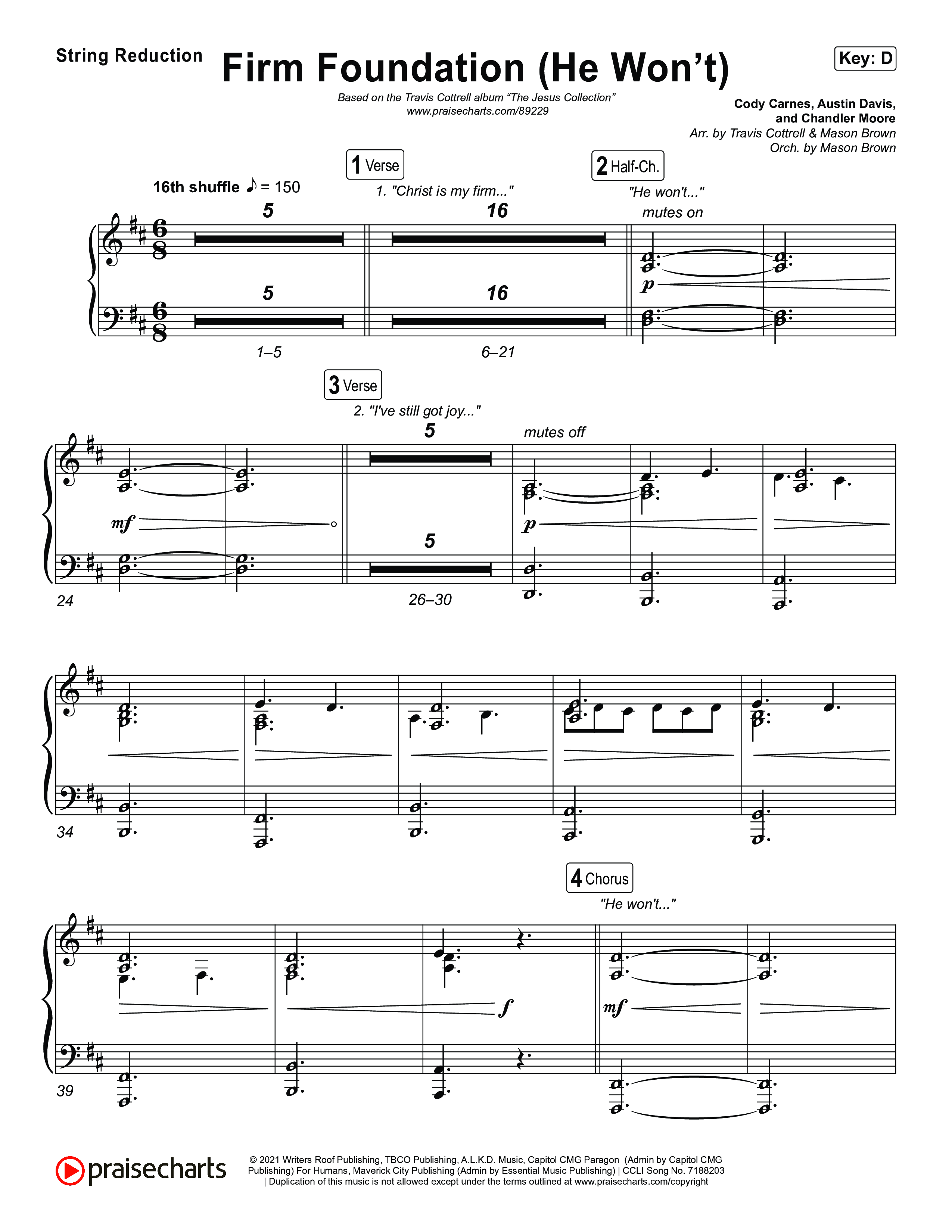 Firm Foundation (He Won't) (Choral/SATB) String Reduction (Brooke Voland / Travis Cottrell / Arr. Mason Brown)