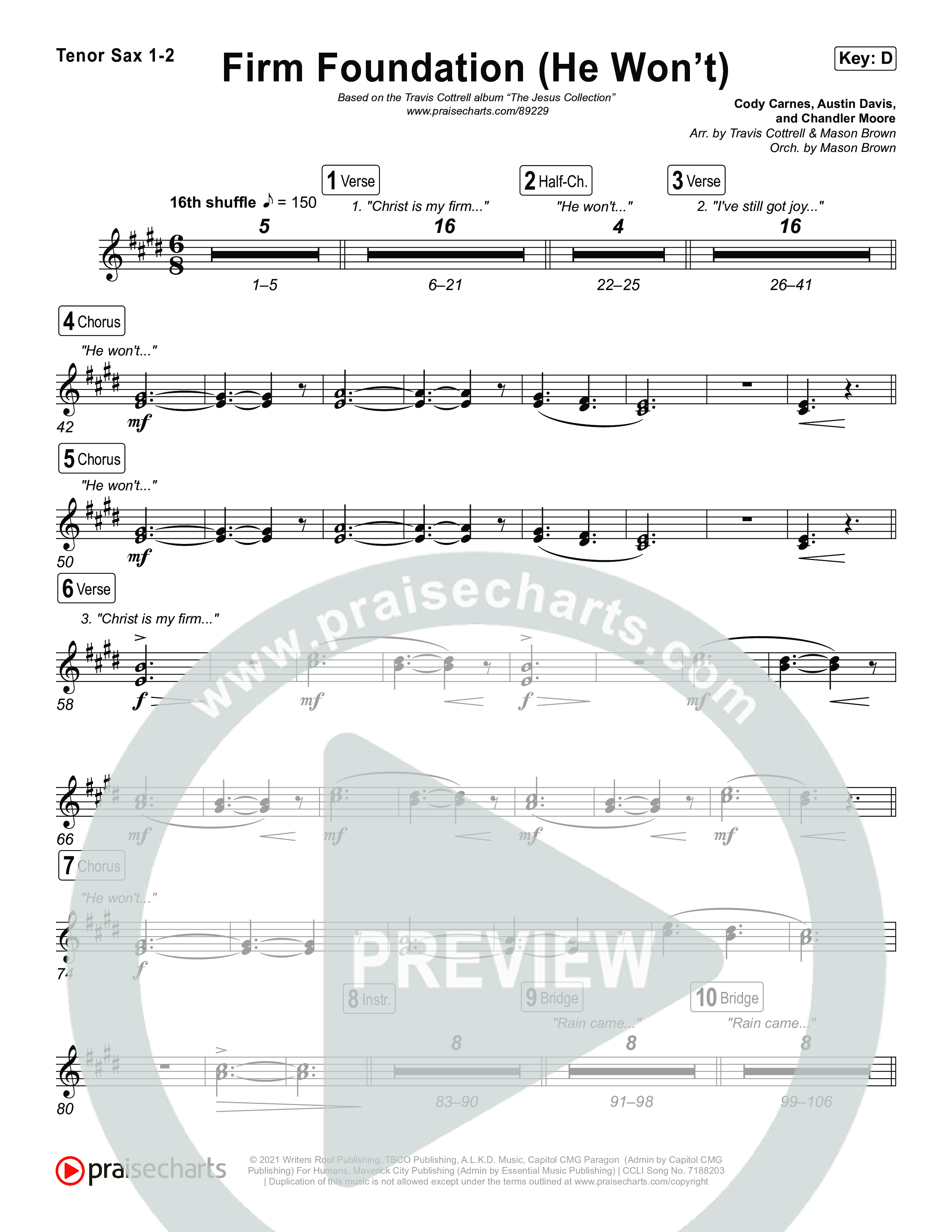 Firm Foundation (He Won't) (Choral/SATB) Sax Pack (Brooke Voland / Travis Cottrell / Arr. Mason Brown)