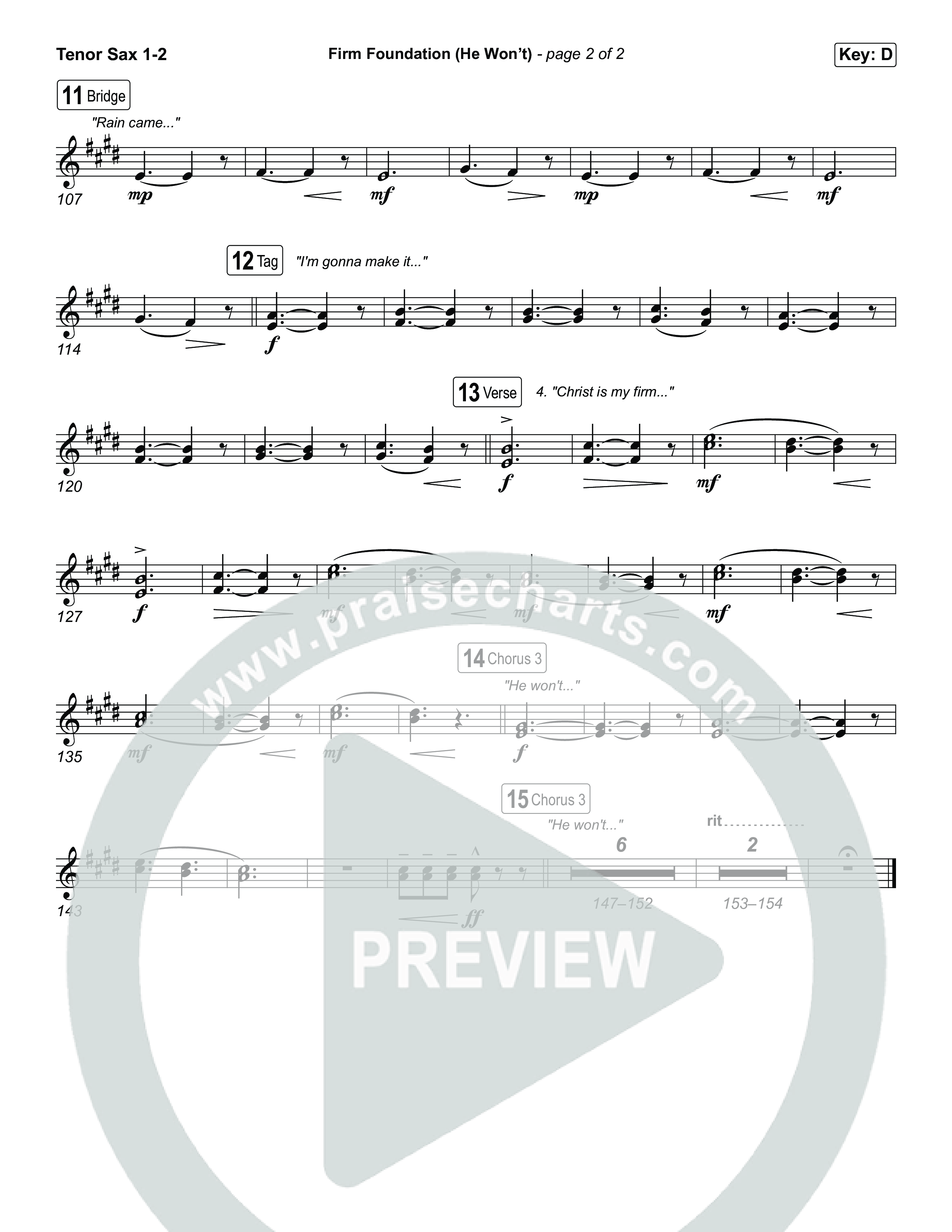 Firm Foundation (He Won't) (Choral/SATB) Tenor Sax 1,2 (Brooke Voland / Travis Cottrell / Arr. Mason Brown)
