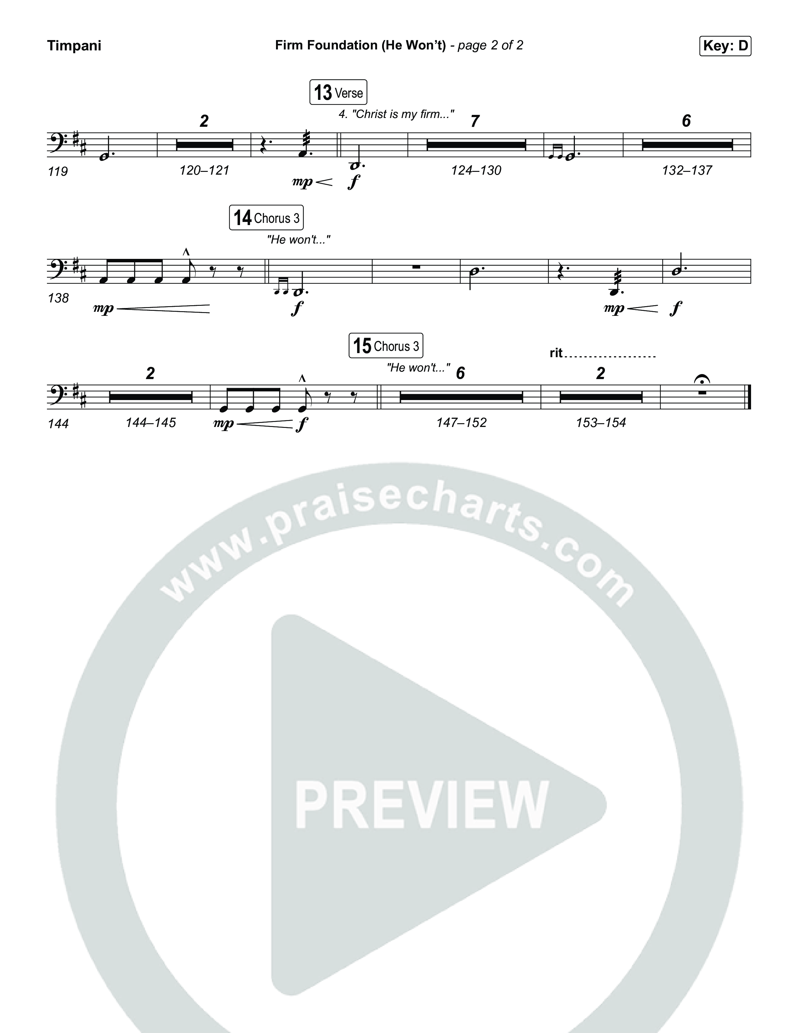 Firm Foundation (He Won't) (Choral/SATB) Timpani (Brooke Voland / Travis Cottrell / Arr. Mason Brown)