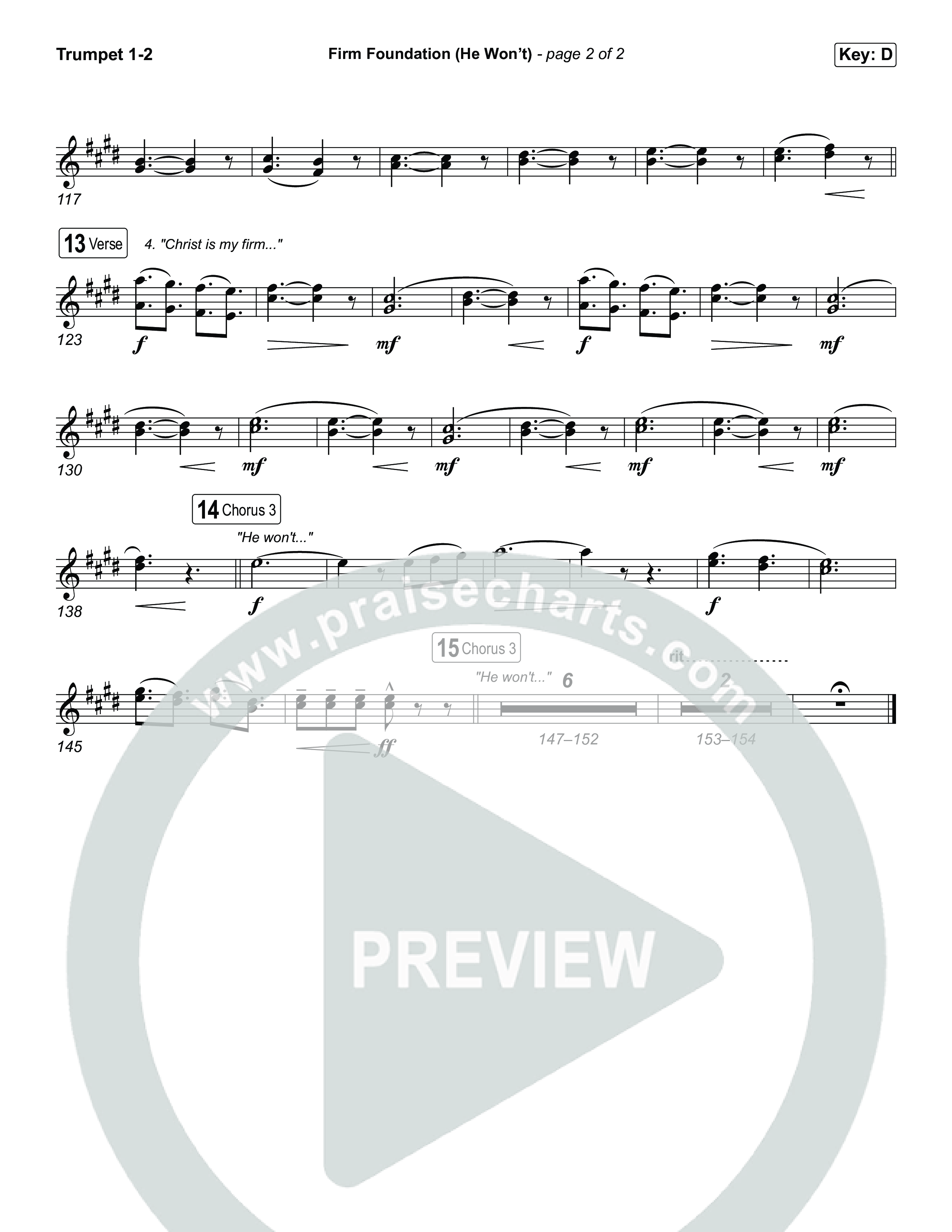 Firm Foundation (He Won't) (Choral/SATB) Trumpet 1,2 (Brooke Voland / Travis Cottrell / Arr. Mason Brown)