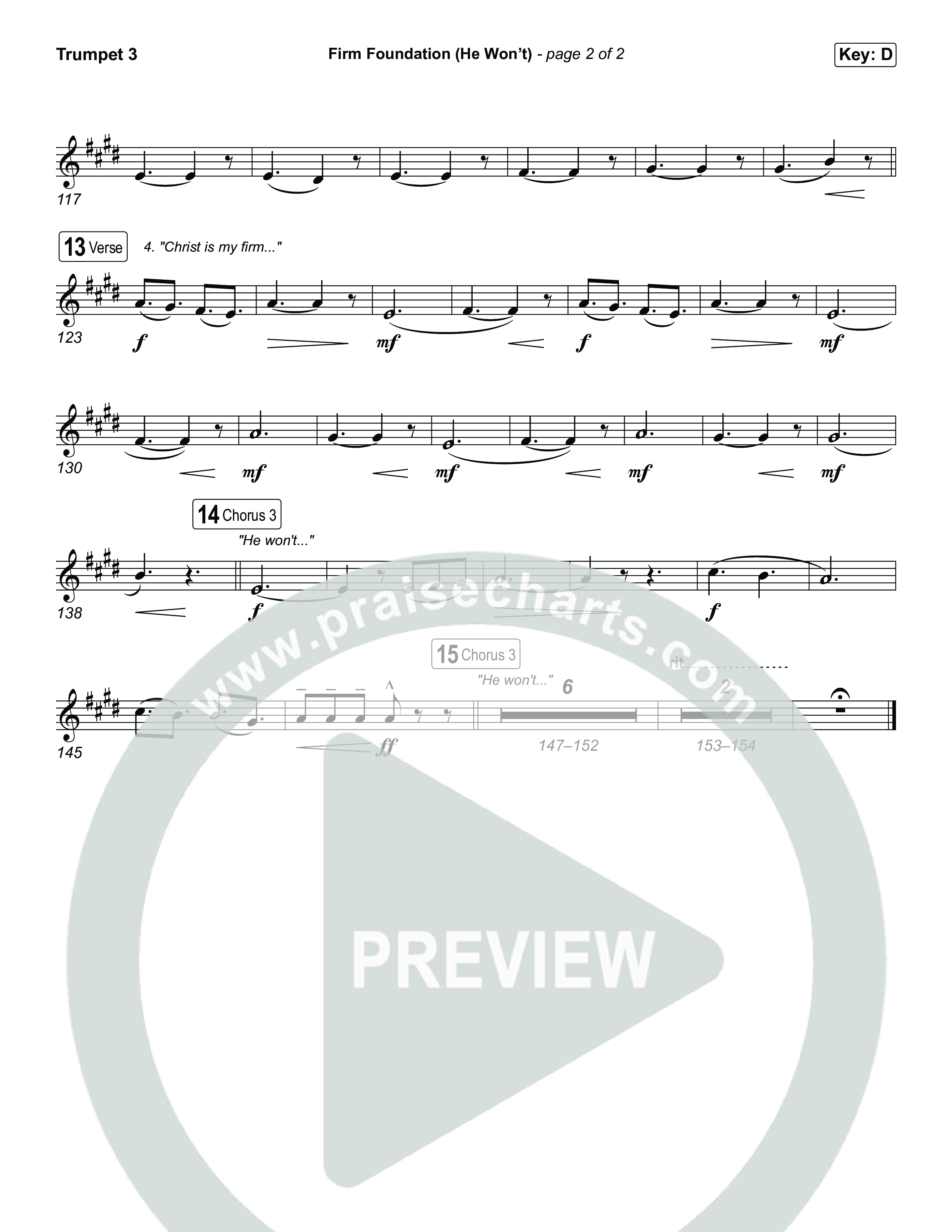 Firm Foundation (He Won't) (Choral/SATB) Trumpet 3 (Brooke Voland / Travis Cottrell / Arr. Mason Brown)