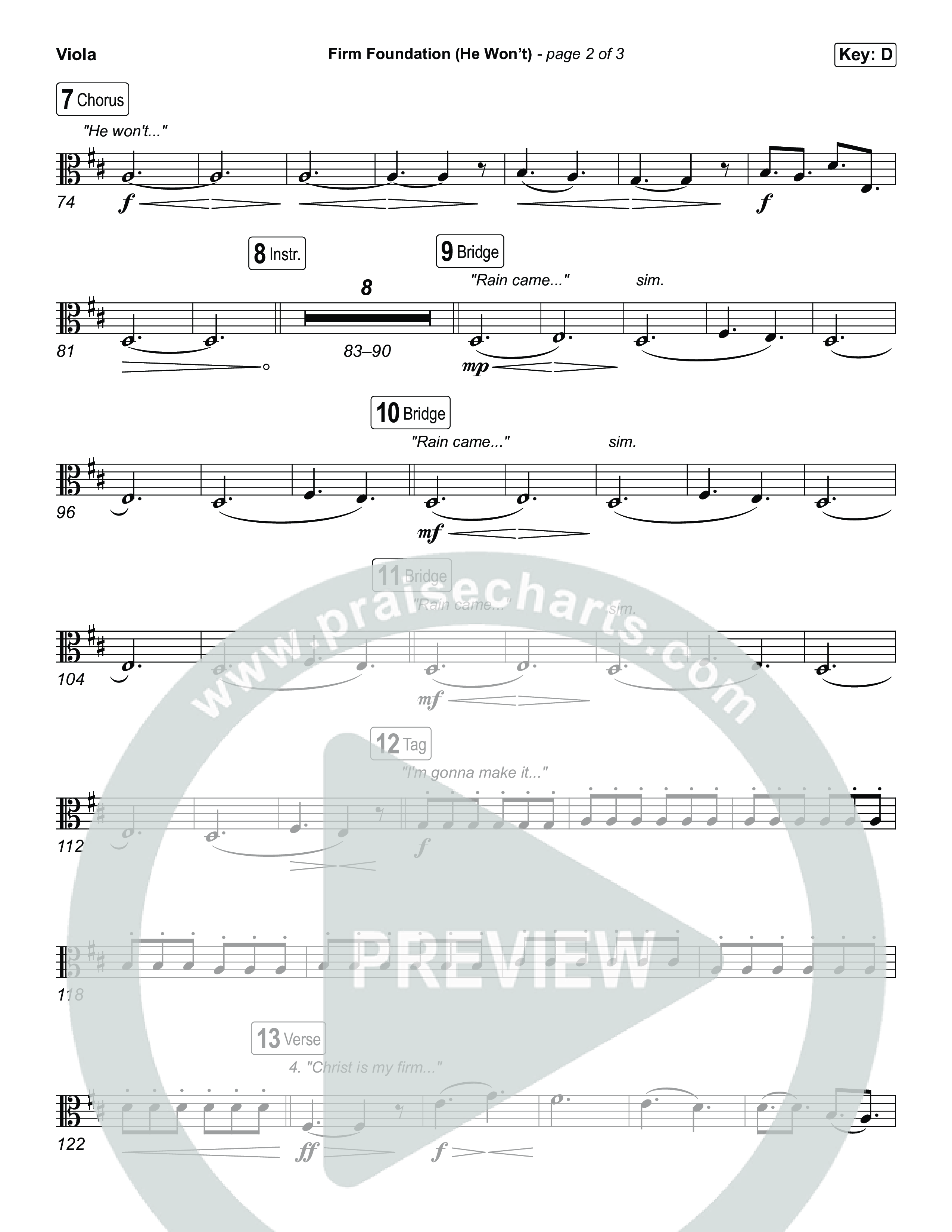 Firm Foundation (He Won't) (Choral/SATB) Viola (Brooke Voland / Travis Cottrell / Arr. Mason Brown)