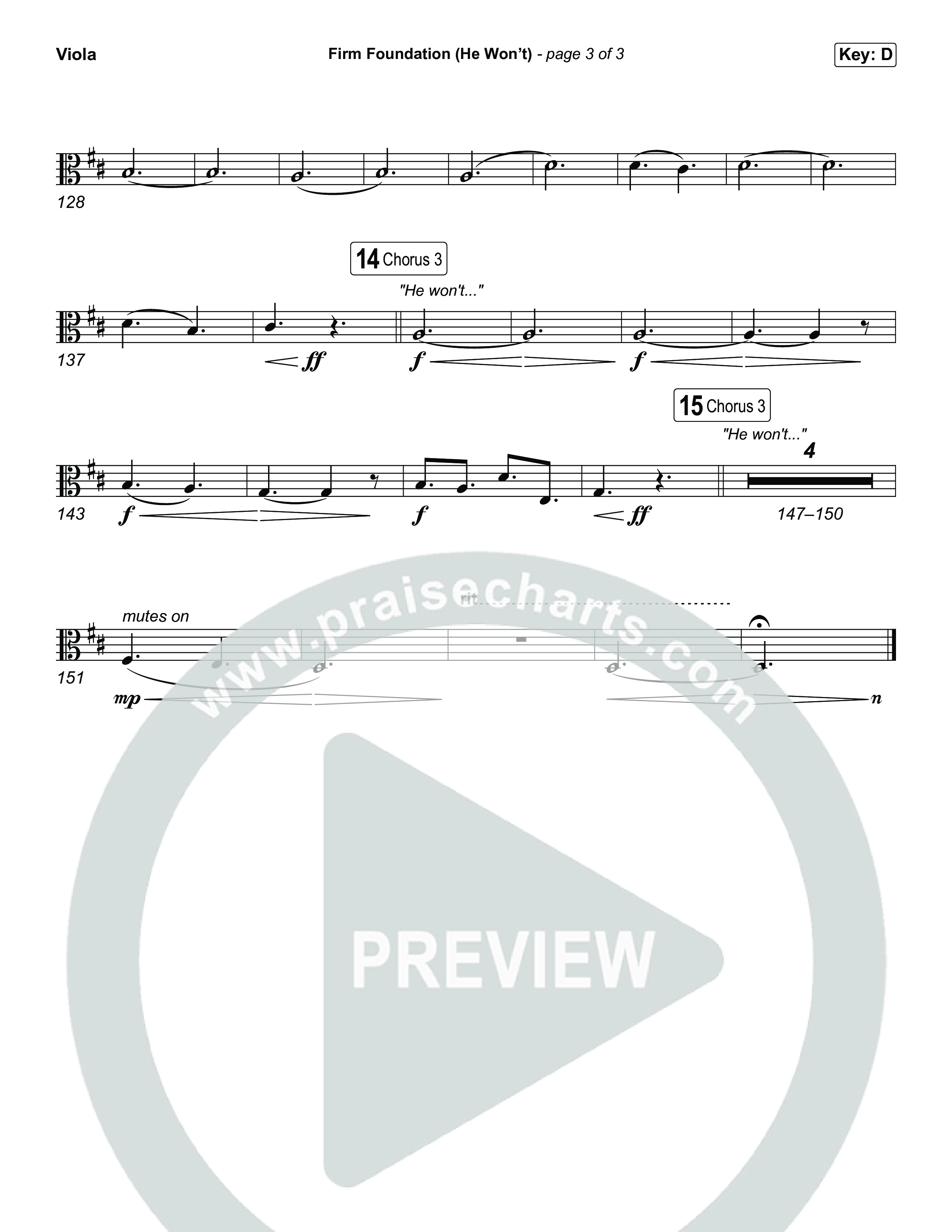 Firm Foundation (He Won't) (Choral/SATB) Viola (Brooke Voland / Travis Cottrell / Arr. Mason Brown)