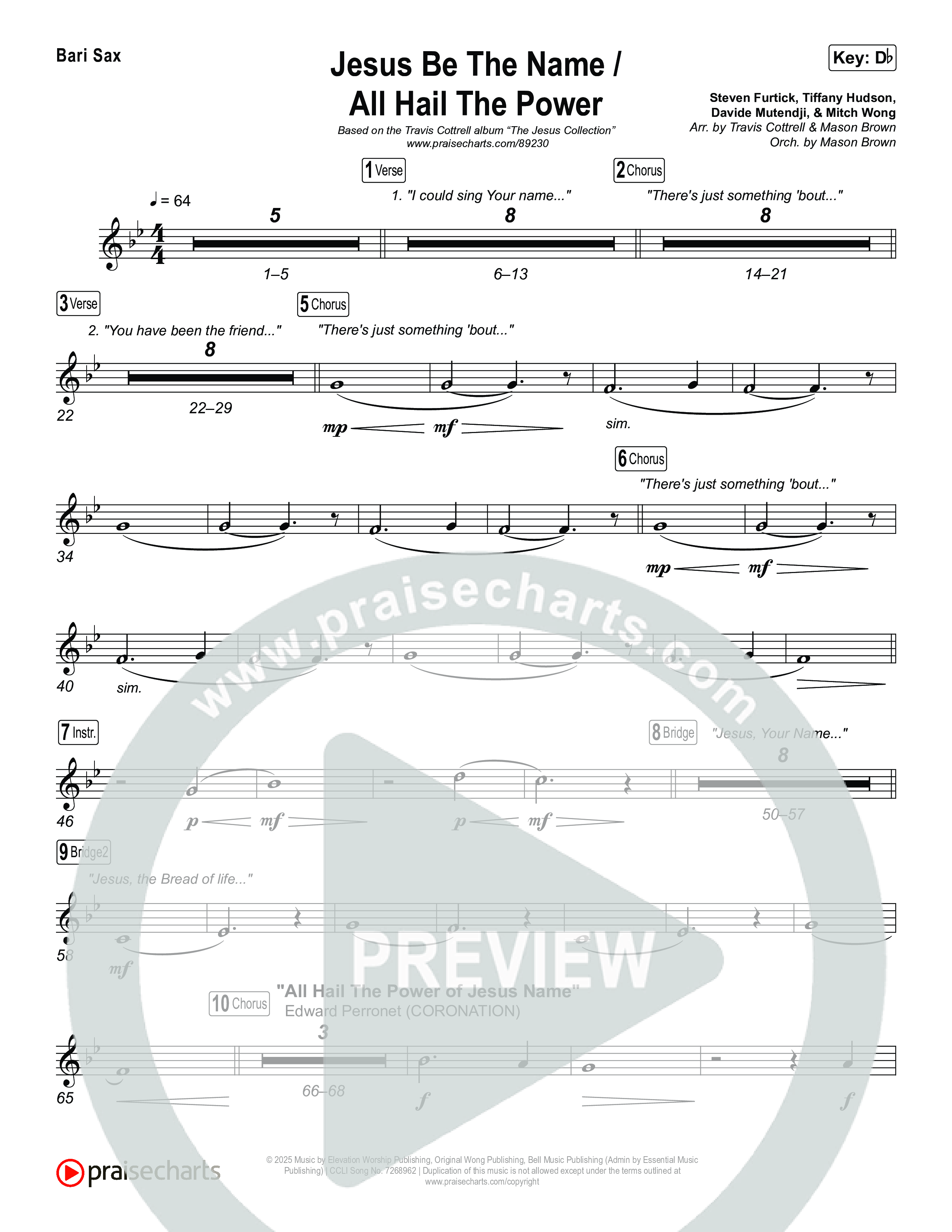 Jesus Be The Name / All Hail The Power (Choral/SATB) Bari Sax (Travis Cottrell / Brooke Voland / Arr. Mason Brown)