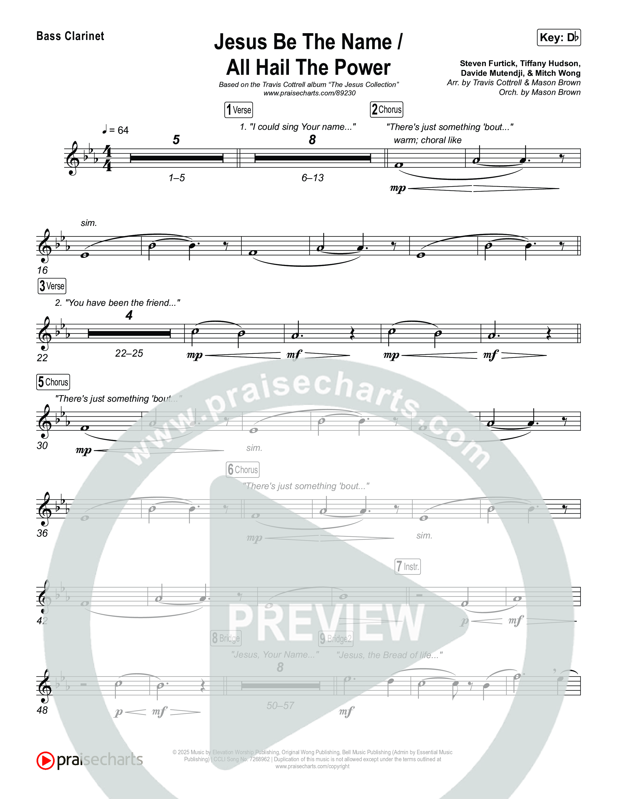Jesus Be The Name / All Hail The Power (Choral/SATB) Bass Clarinet (Travis Cottrell / Brooke Voland / Arr. Mason Brown)