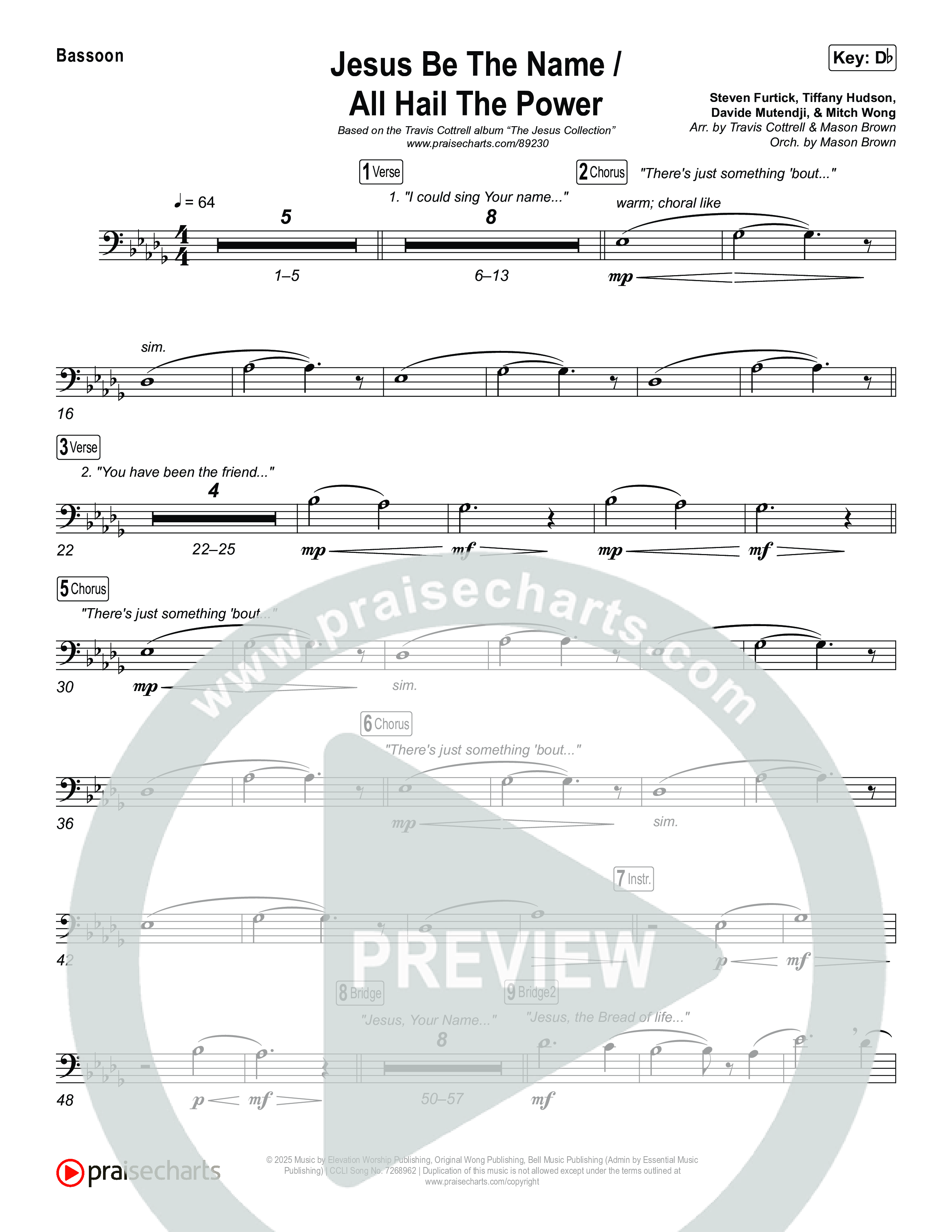Jesus Be The Name / All Hail The Power (Choral/SATB) Bassoon (Travis Cottrell / Brooke Voland / Arr. Mason Brown)