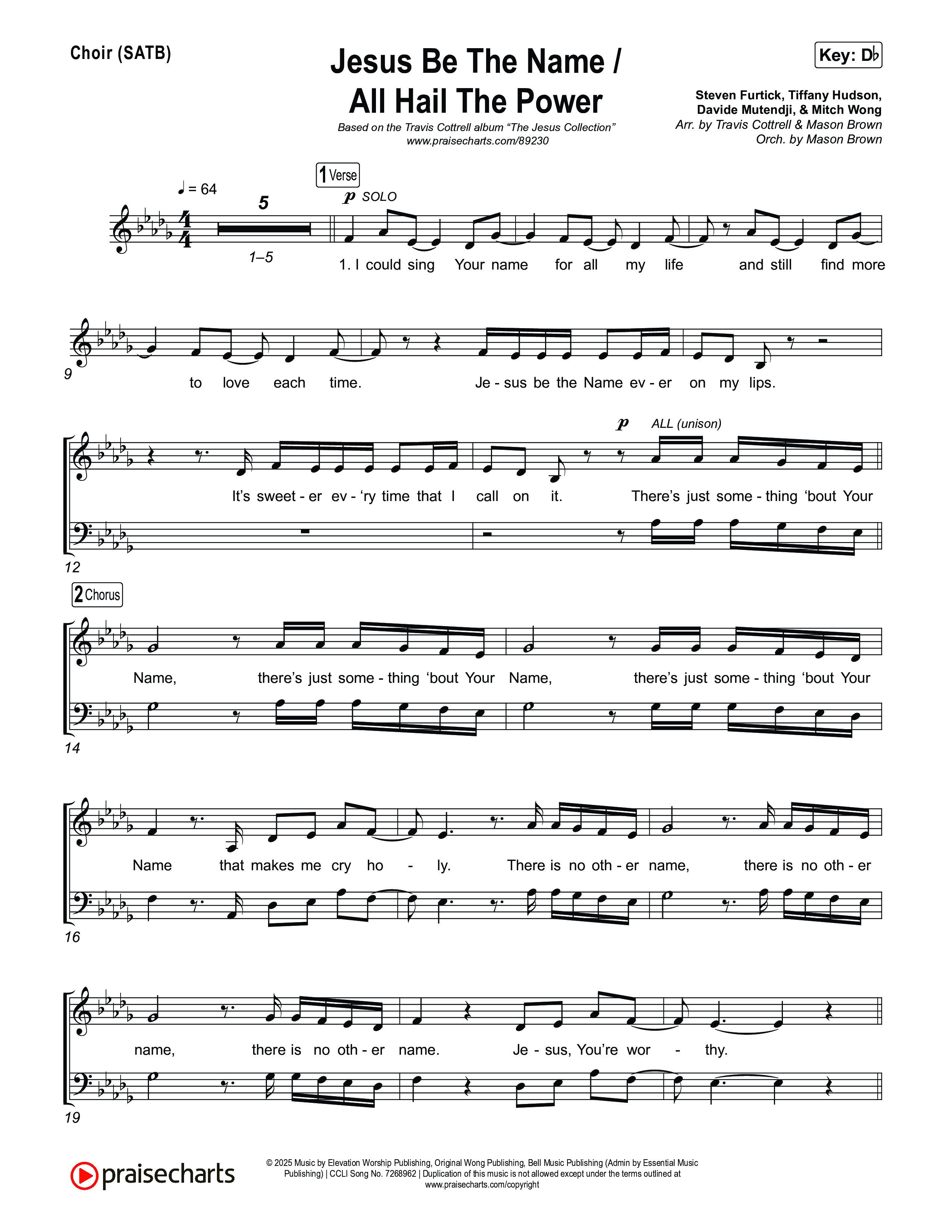 Jesus Be The Name / All Hail The Power (Choral/SATB) Choir Sheet (SATB) (Travis Cottrell / Brooke Voland / Arr. Mason Brown)